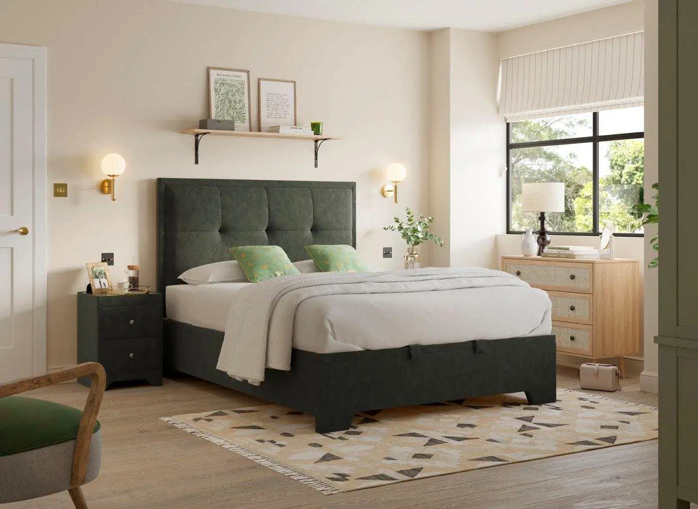 Hopkins Upholstered Ottoman Bed Frame - Green
