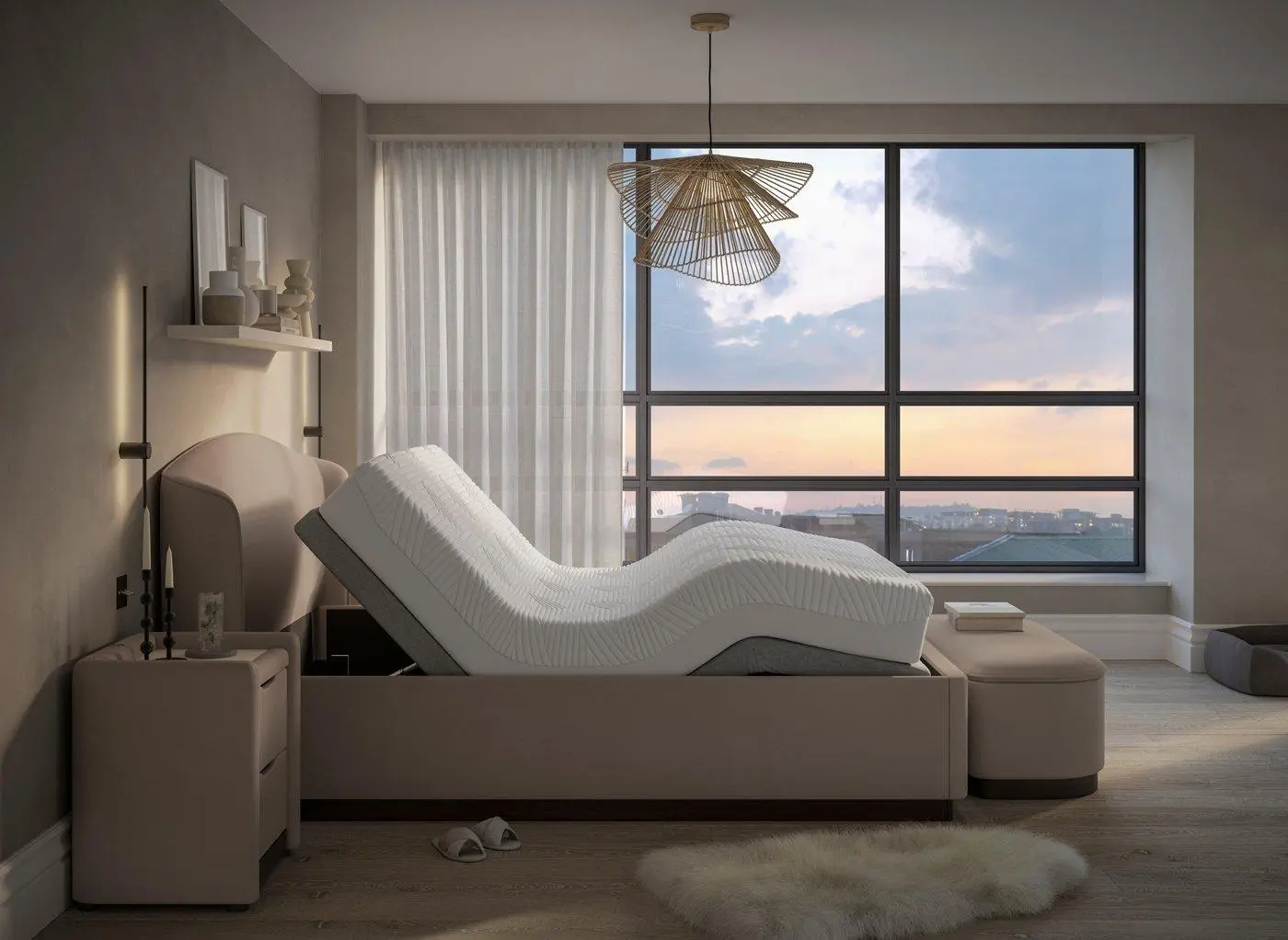 House Beautiful Chloe Upholstered Sleepmotion Adjustable Bed Frame - Beige