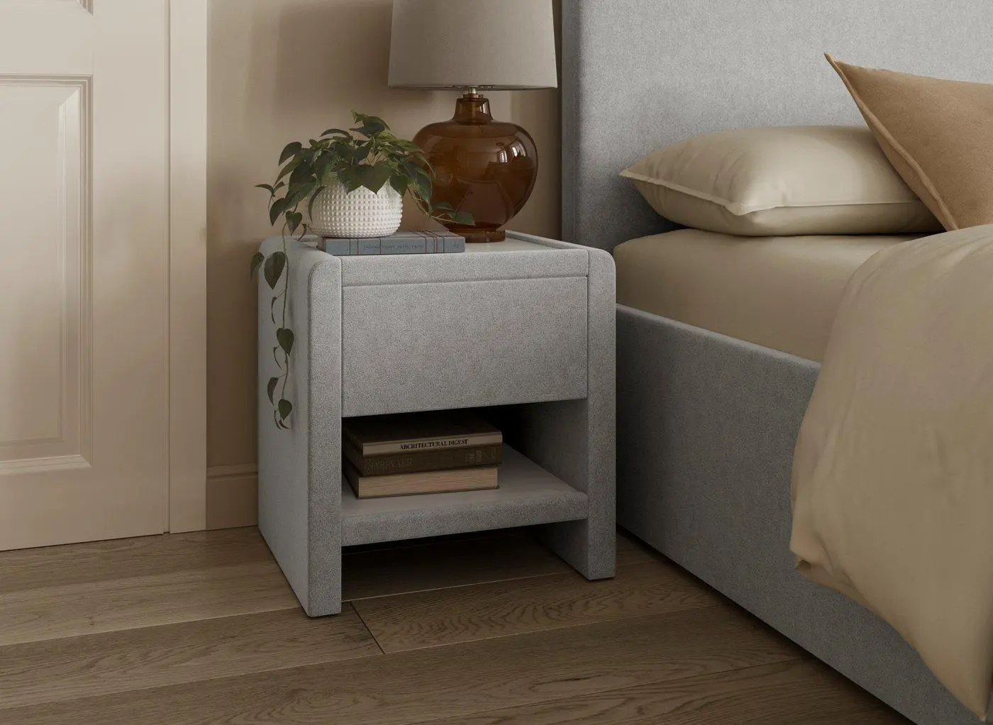 House Beautiful Margot Boucle Bedside Table - Grey