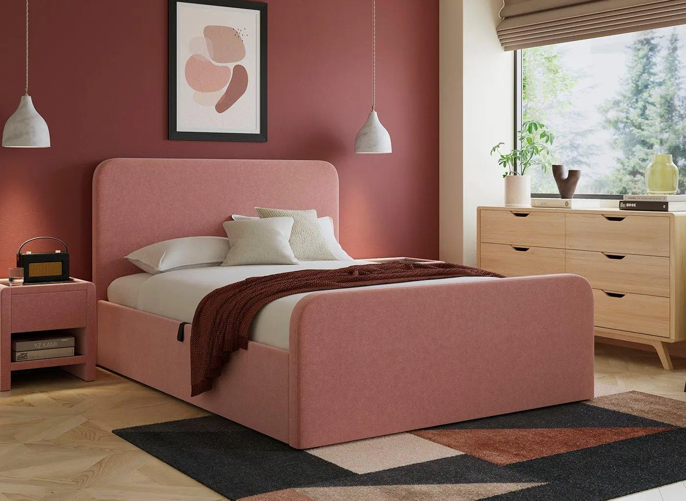 House Beautiful Margot Ottoman Bouclé Bed Frame - Pink