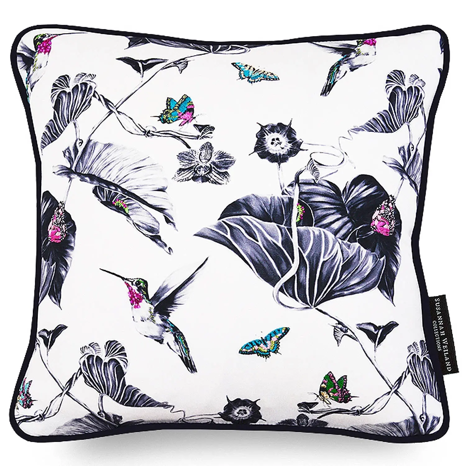 Hummingbird Hand Embroidered and Beaded Cushion - Mini Pink