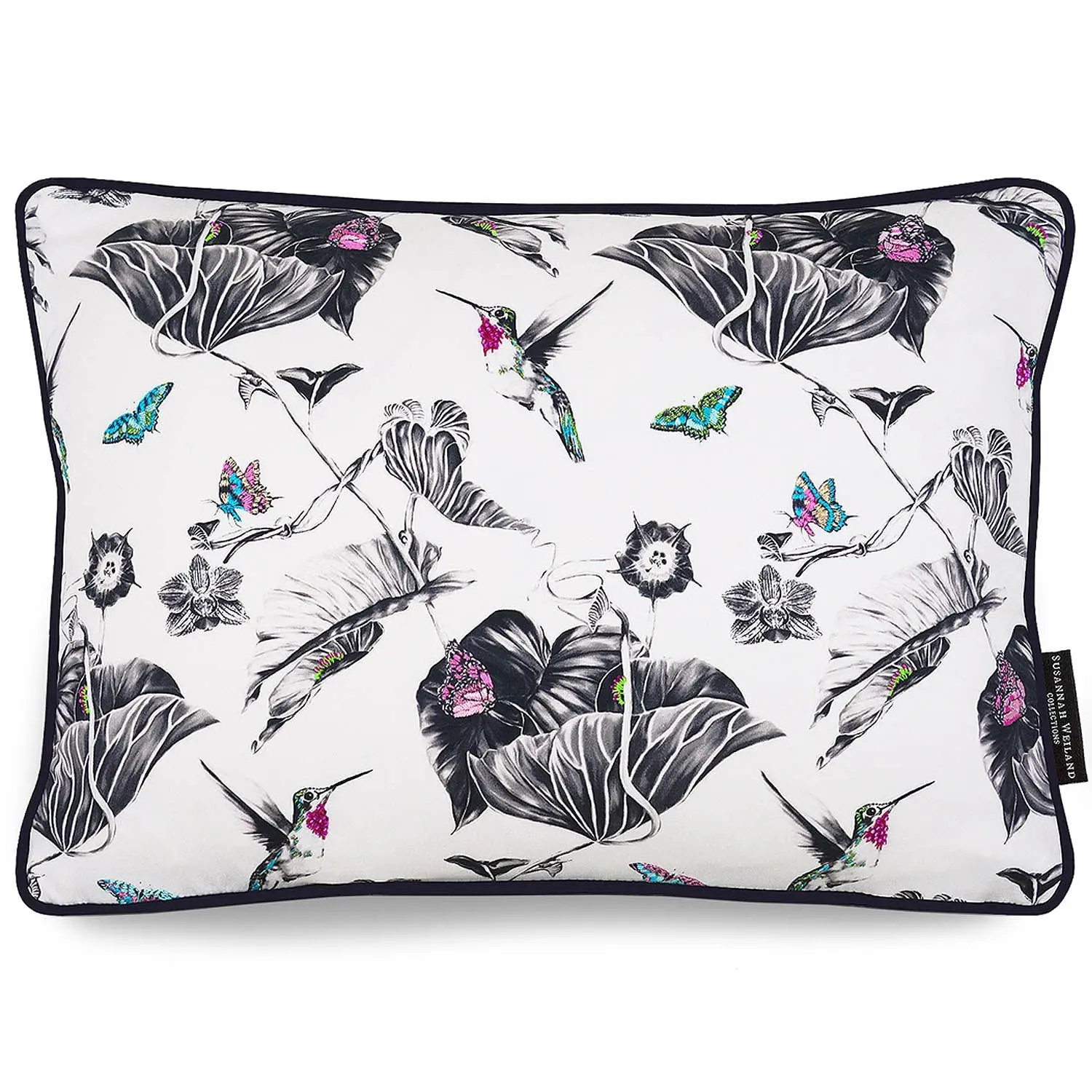 Hummingbird Hand Embroidered and Beaded Cushion - Pink