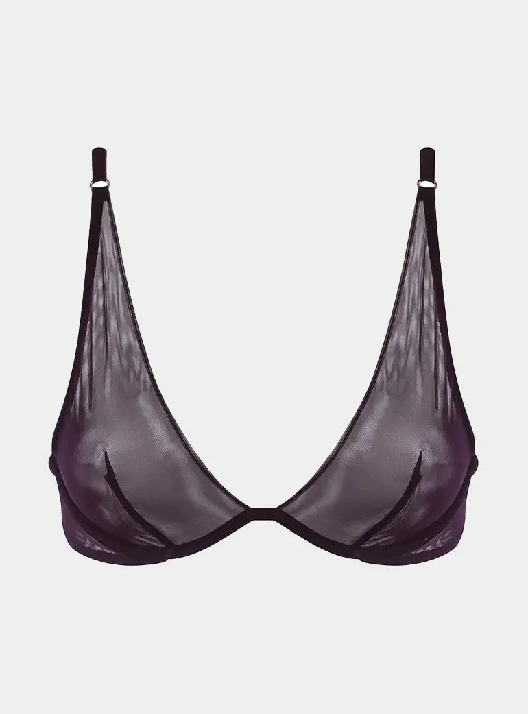 I.D. Line Deep Plunge Underwired Fine Mesh Bra Brown