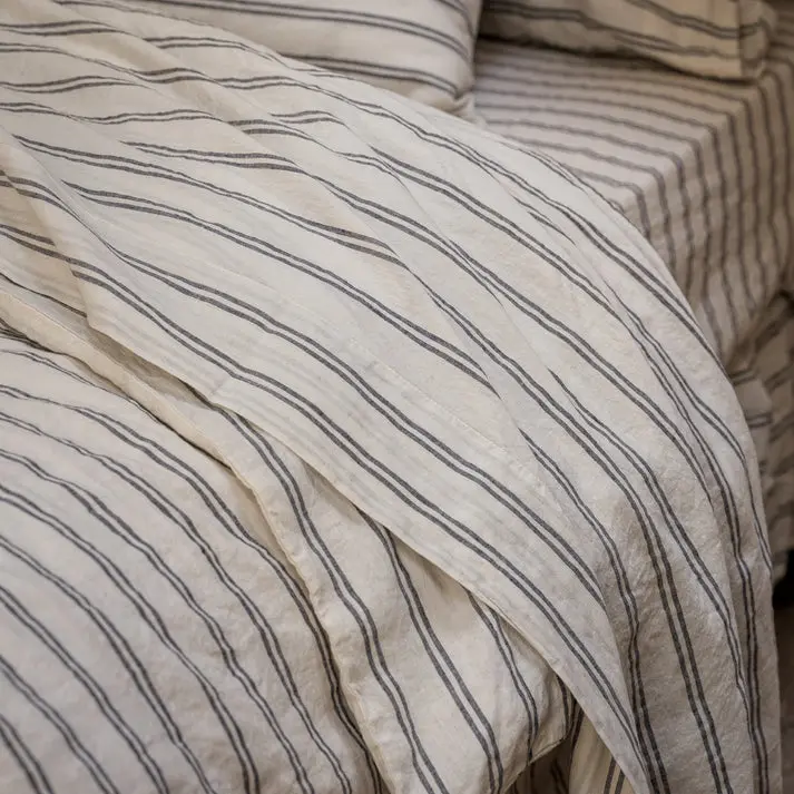Ivory Kemptown Stripe Linen Blend Flat Sheet - Image 3