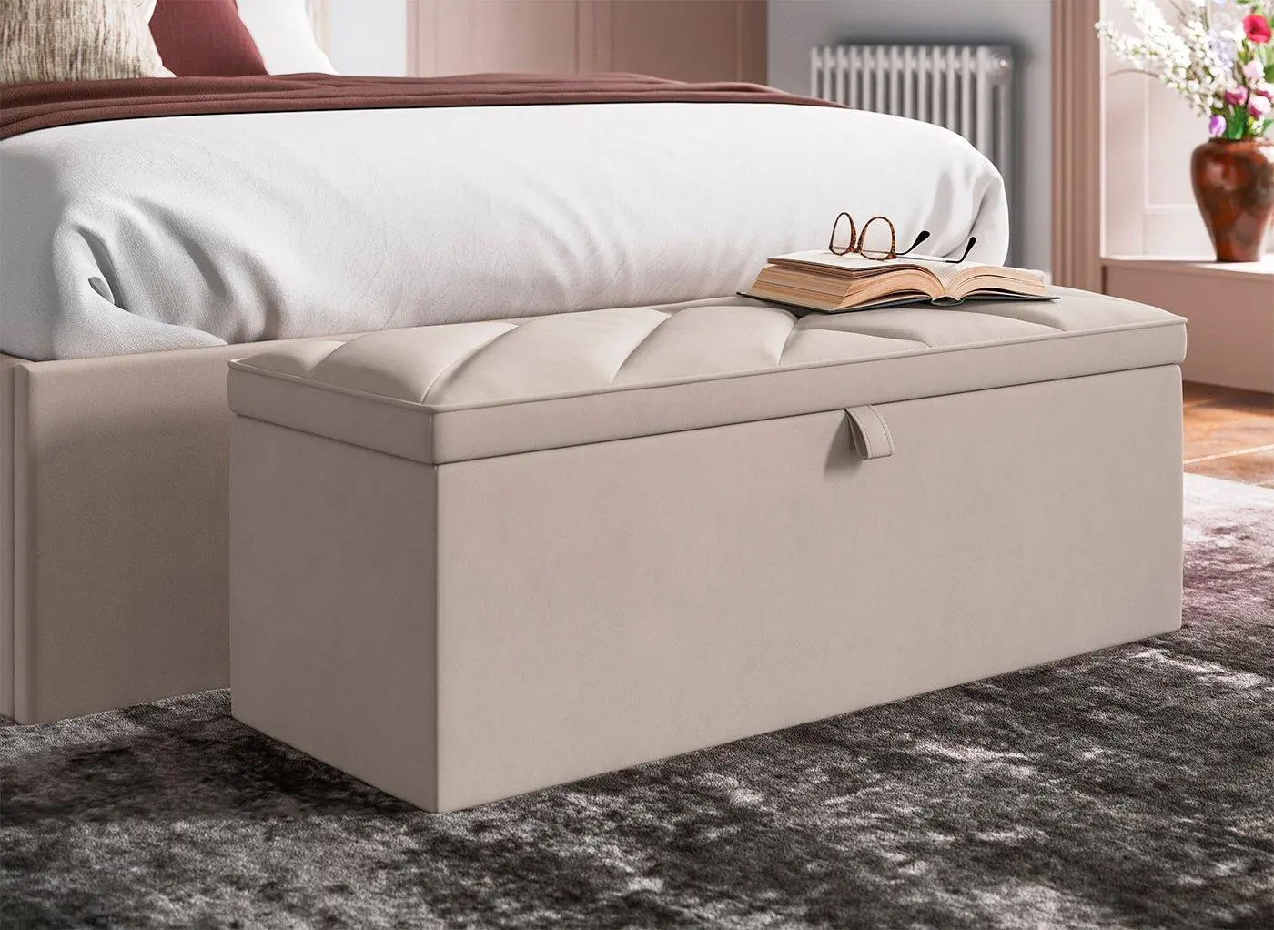 Jay Velvet-Finish Blanket Box - Beige