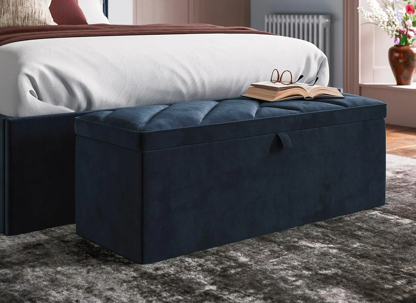 Jay Velvet-Finish Blanket Box - Blue