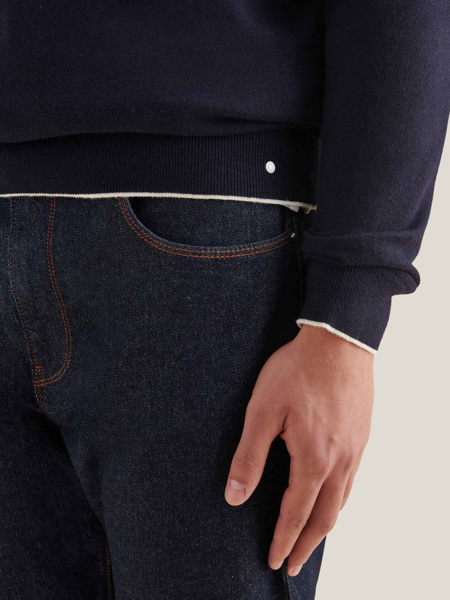 Jersey Knit Long Sleeve Polo Shirt in Dark Sapphire Navy - Image 5