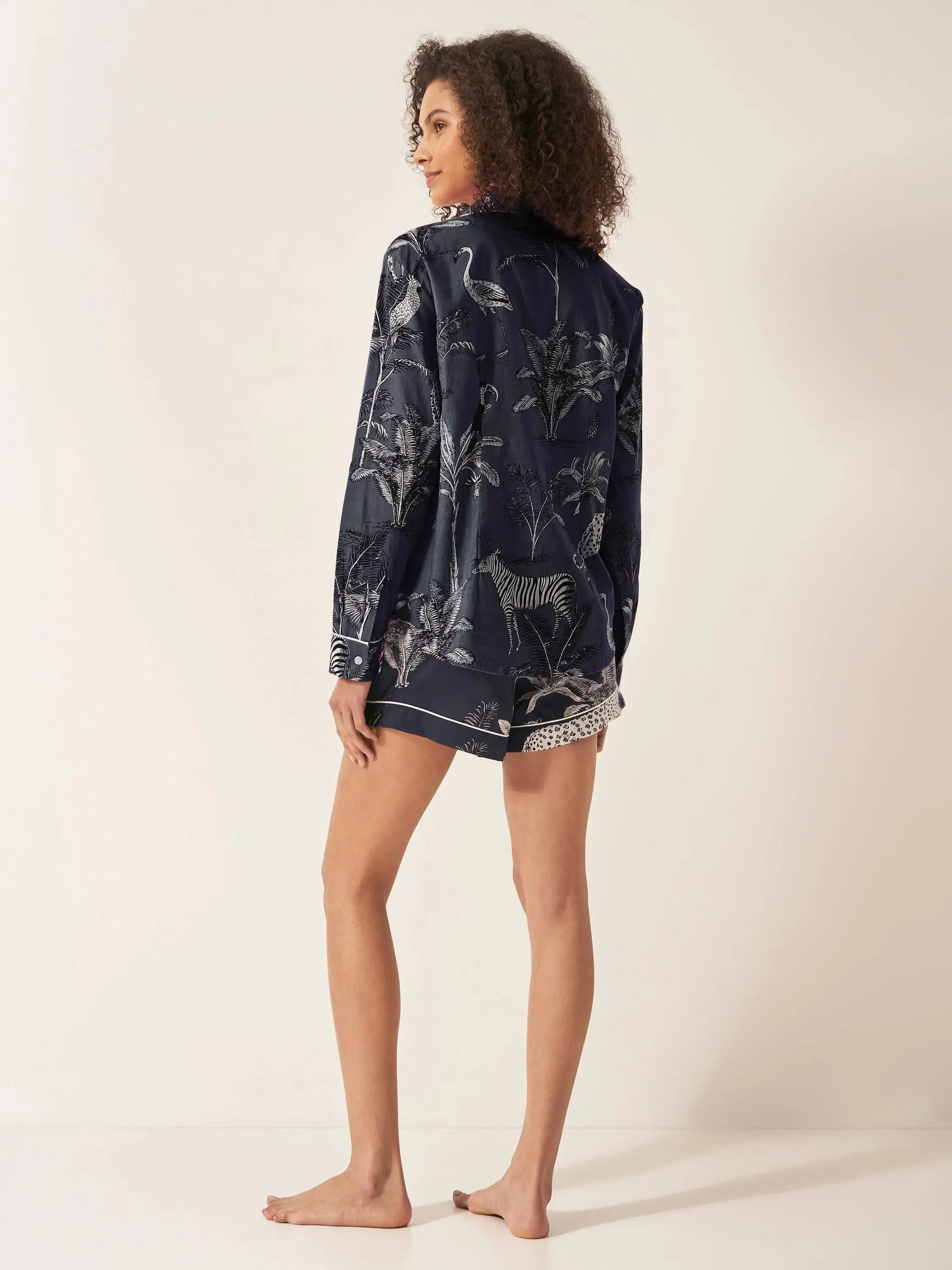 Navy Jungle Women's Long Sleeve Organic Cotton Pyjama Short Set - Image 4
