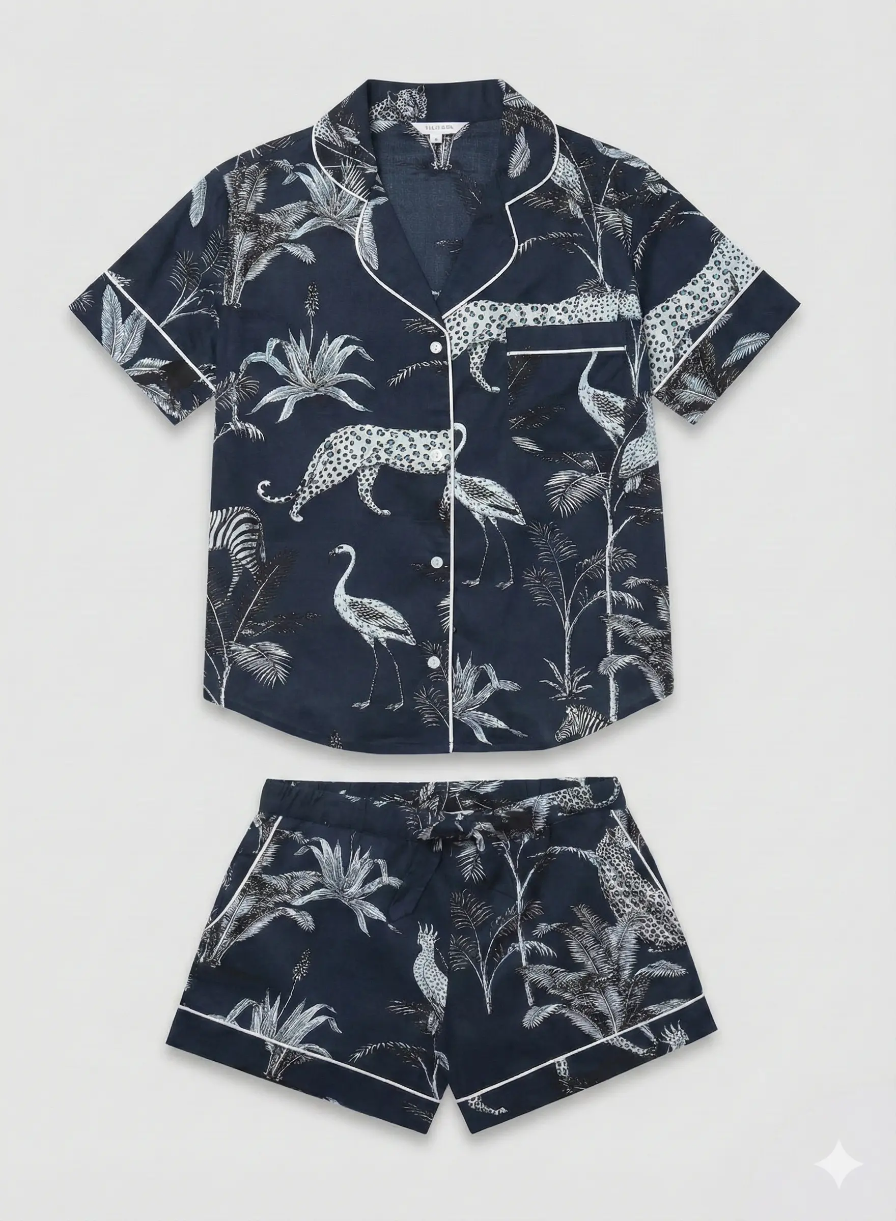 Navy Jungle Women's Short Sleeve Organic Cotton Pyjama Short Set