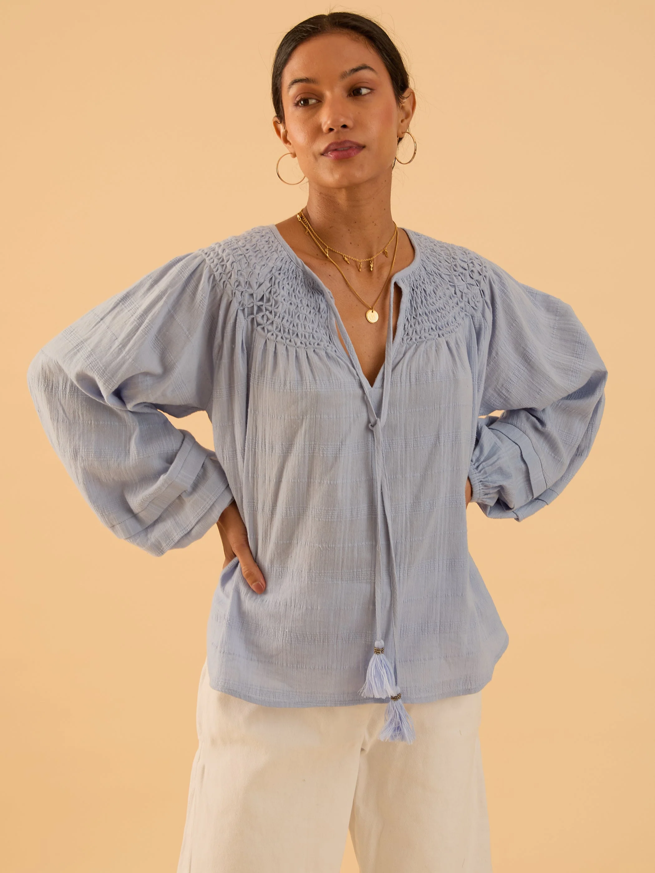 Kate blue smock detail blouse - Image 2