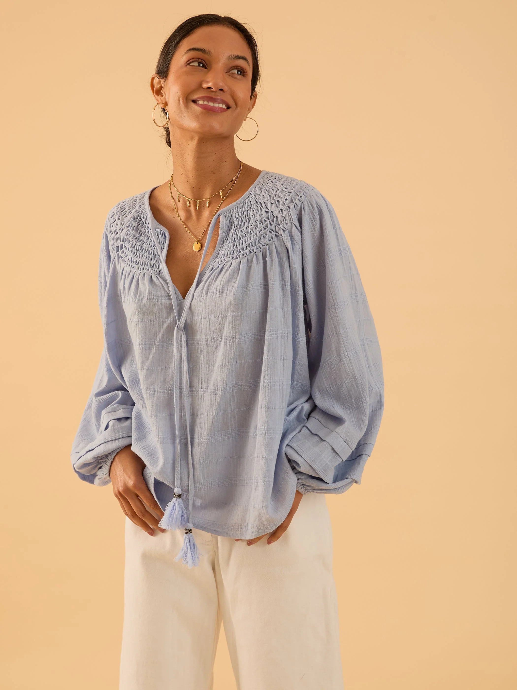 Kate blue smock detail blouse - Image 3