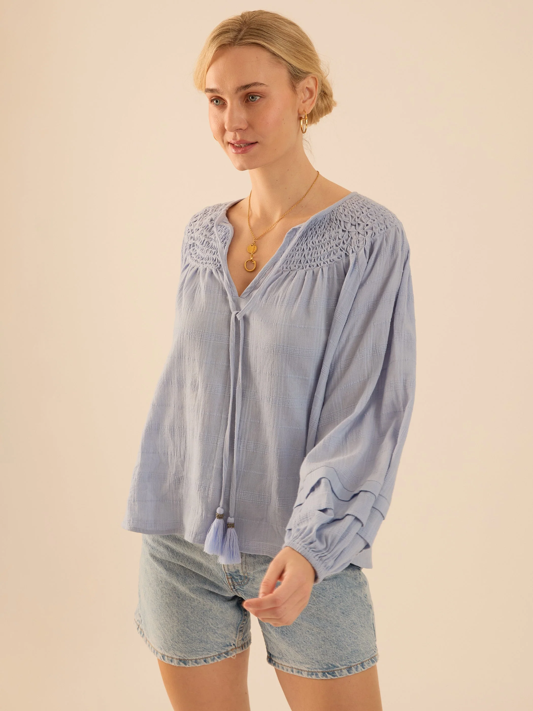 Kate blue smock detail blouse - Image 5