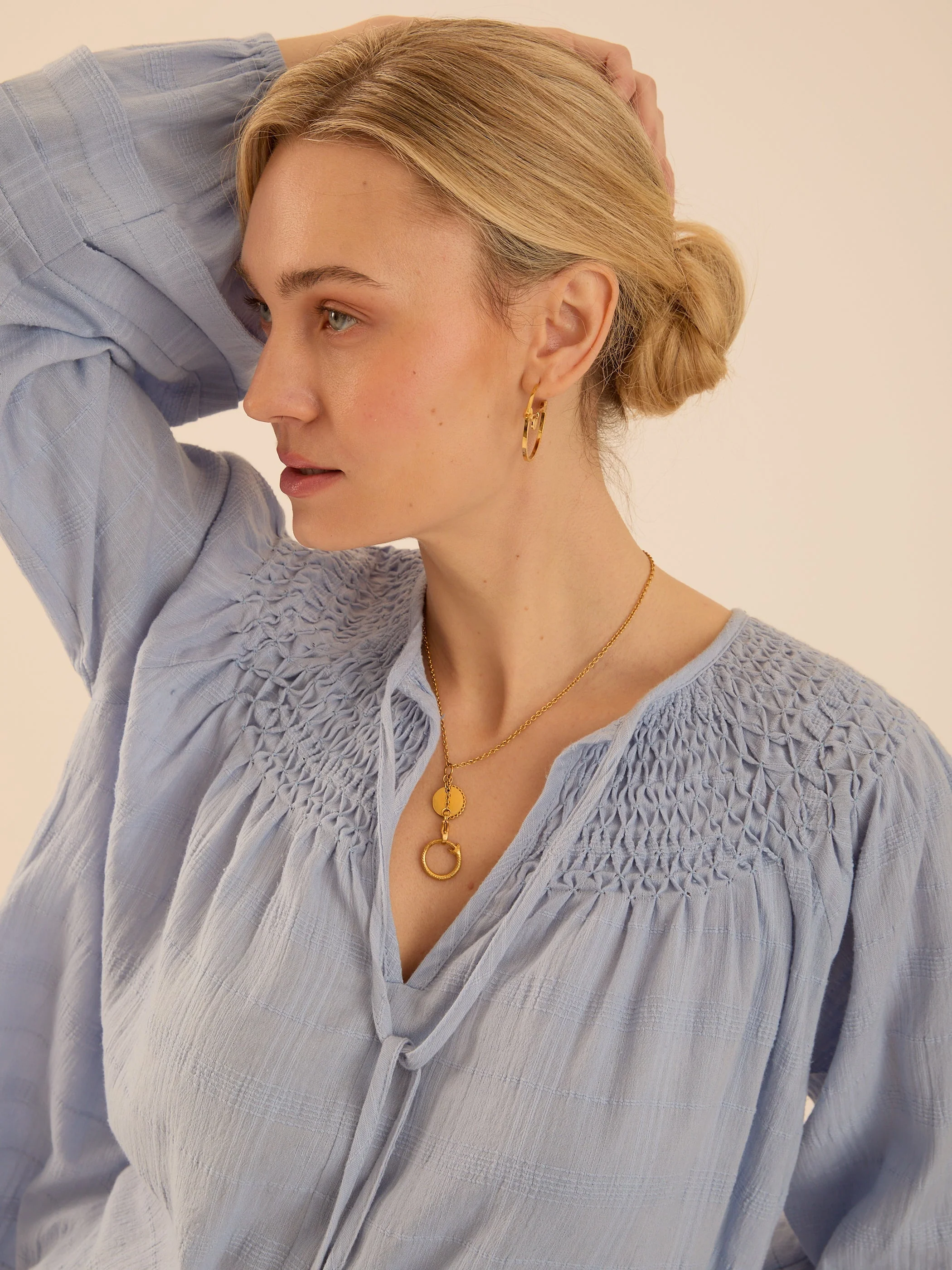 Kate blue smock detail blouse - Image 6