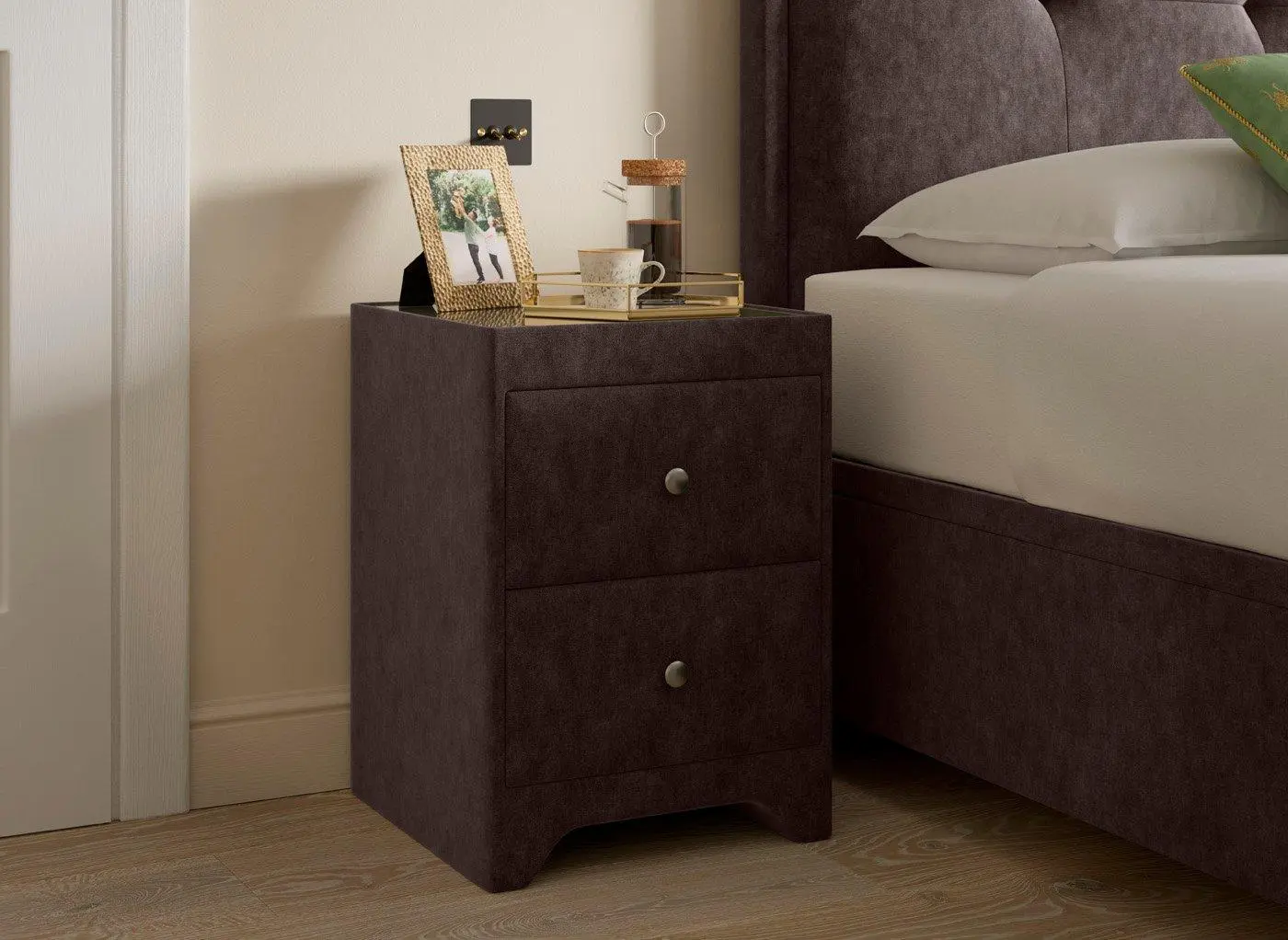 Kimberley Upholstered Bedside Table - Brown