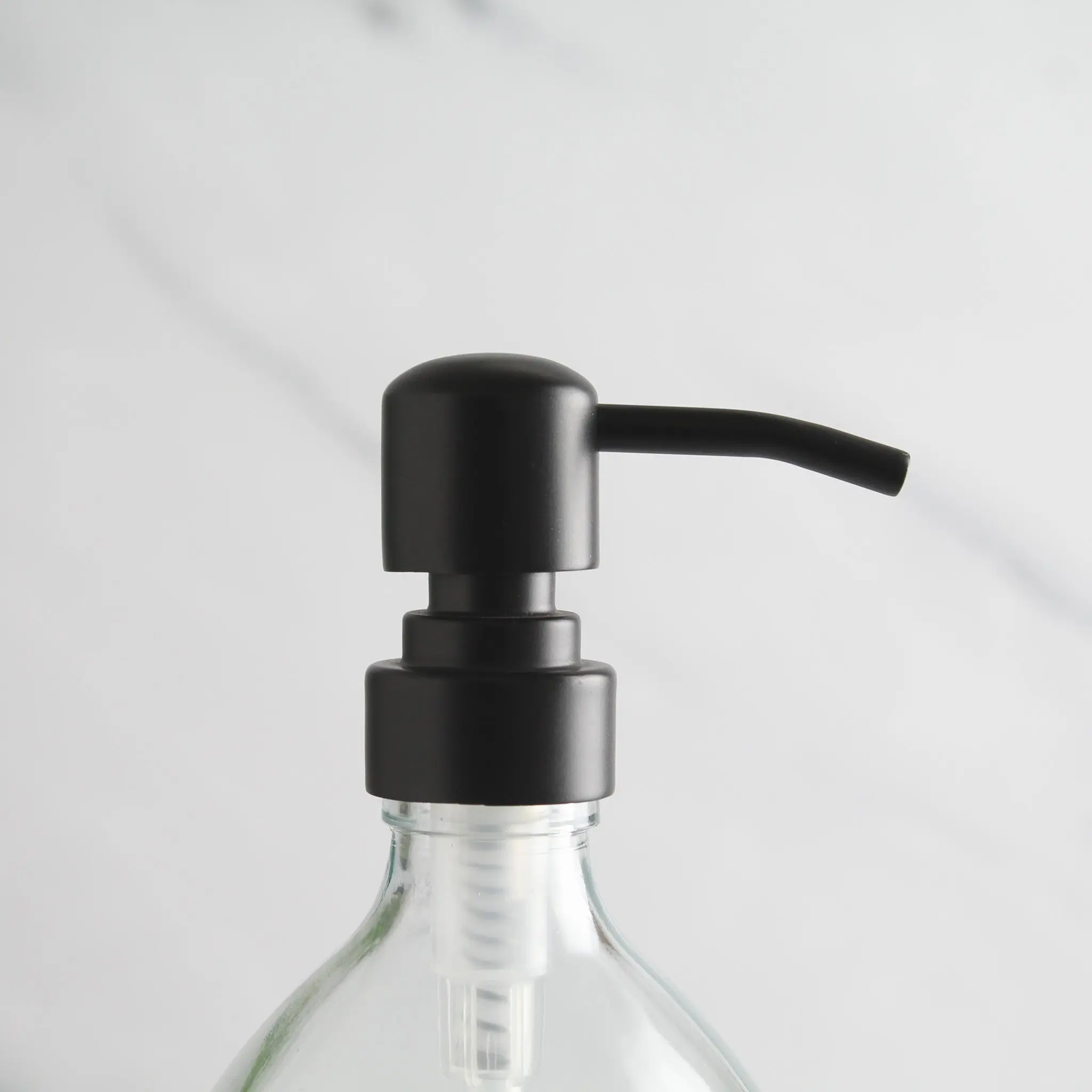 Labelled Clear Glass Dispenser Bottle With Matte Black Pump - Image 6