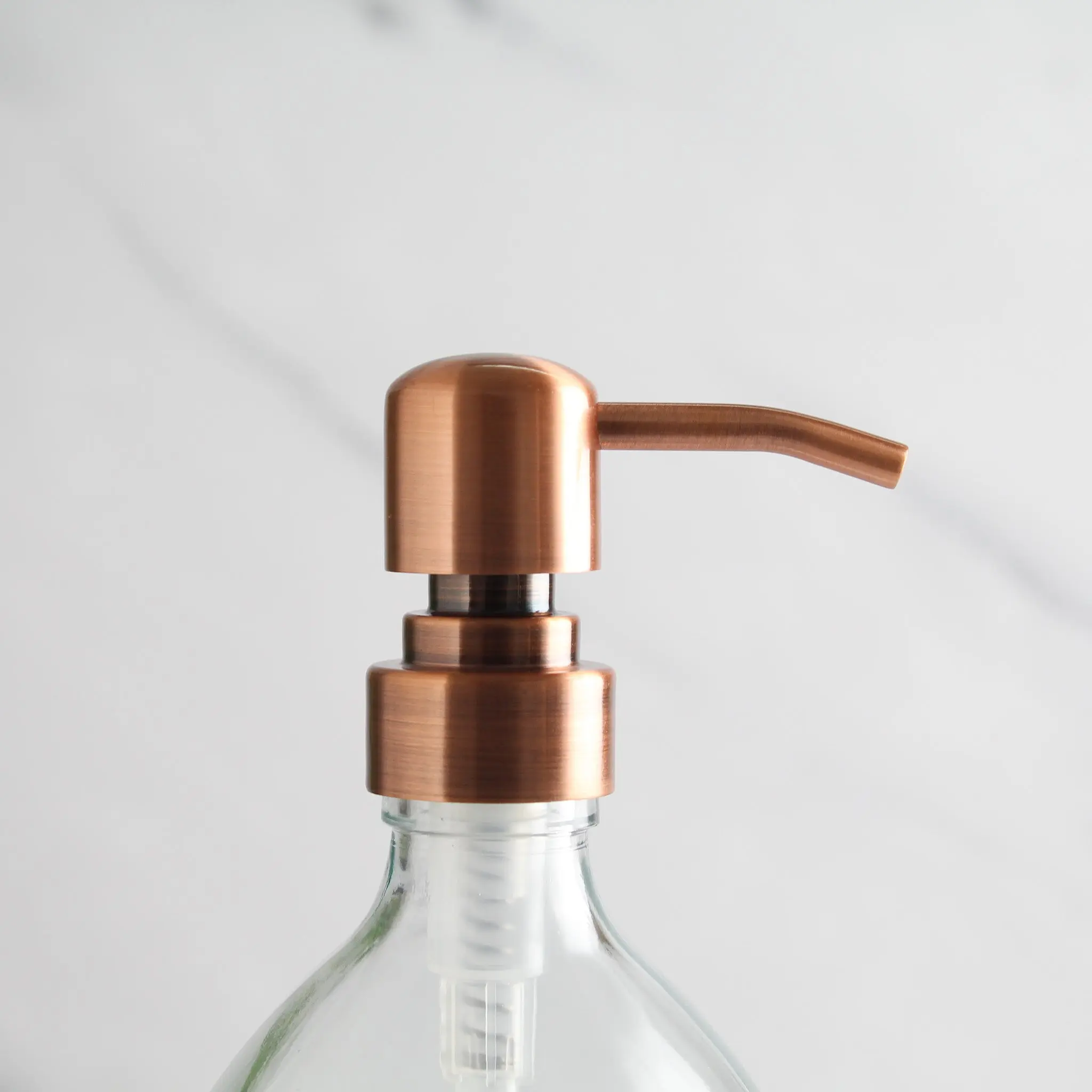 Labelled Clear Glass Dispenser Bottle With Rose Gold Pump - Image 6