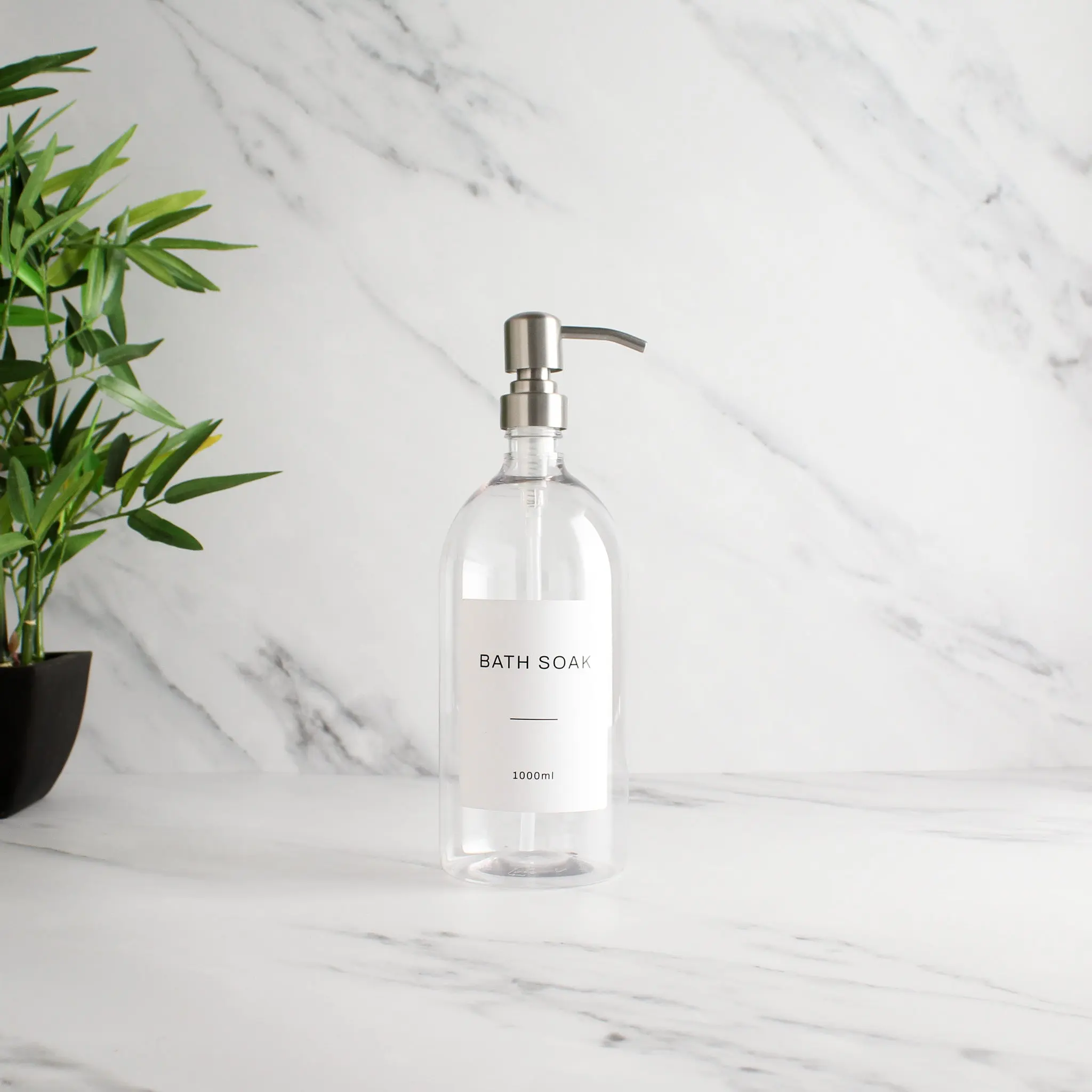 Labelled Clear Plastic Dispenser Bottle With Silver Pump - Image 2
