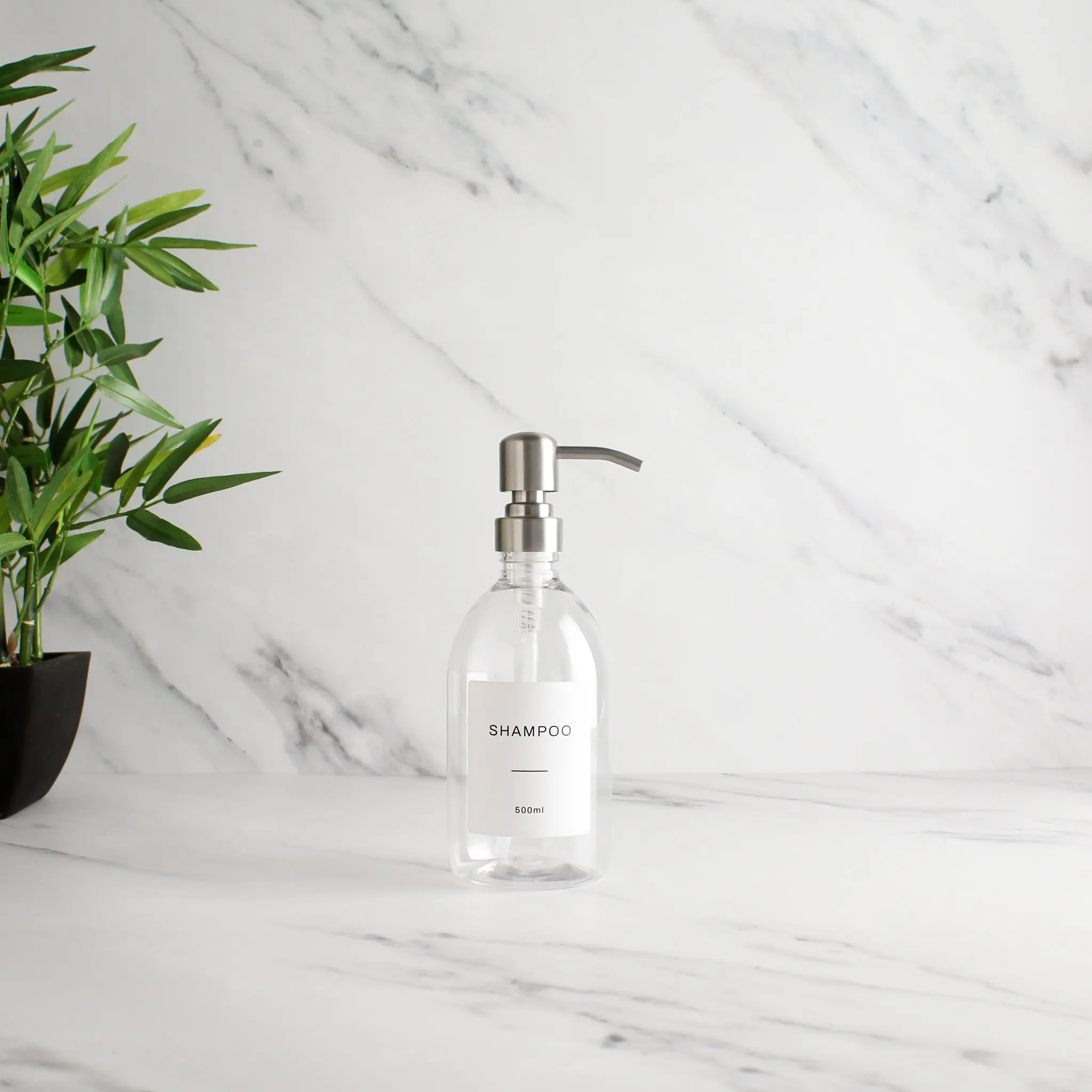 Labelled Clear Plastic Dispenser Bottle With Silver Pump - Image 3