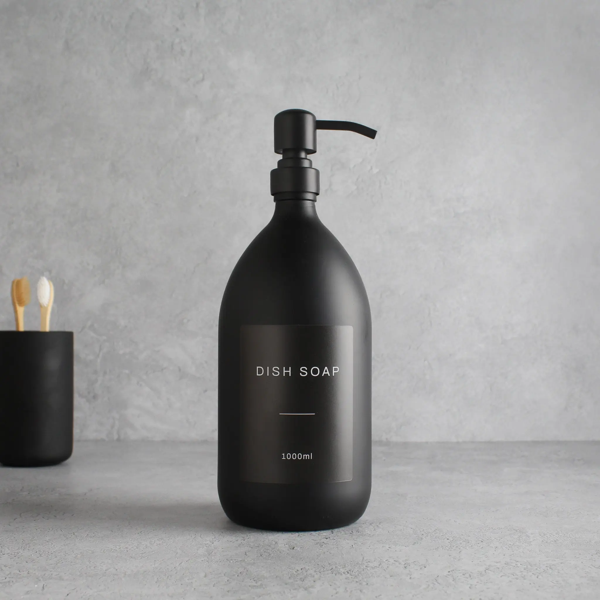 Labelled Matte Black Glass Dispenser Bottle With Matte Black Pump - Image 4