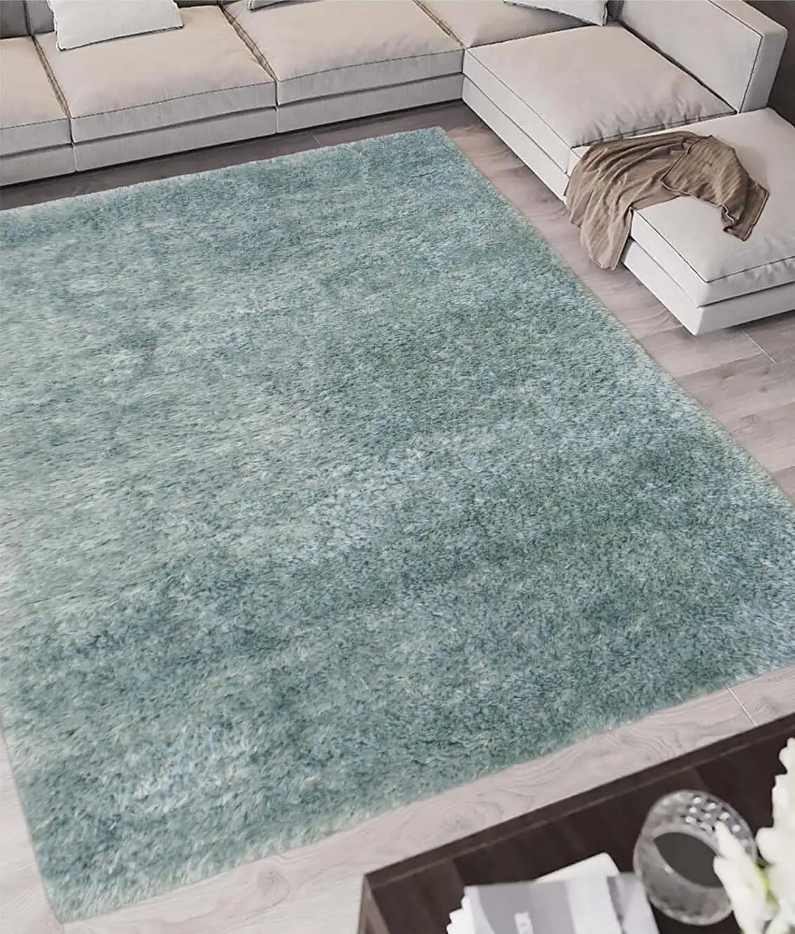 Lagom Duck Egg Blue Shaggy Rug - Image 3