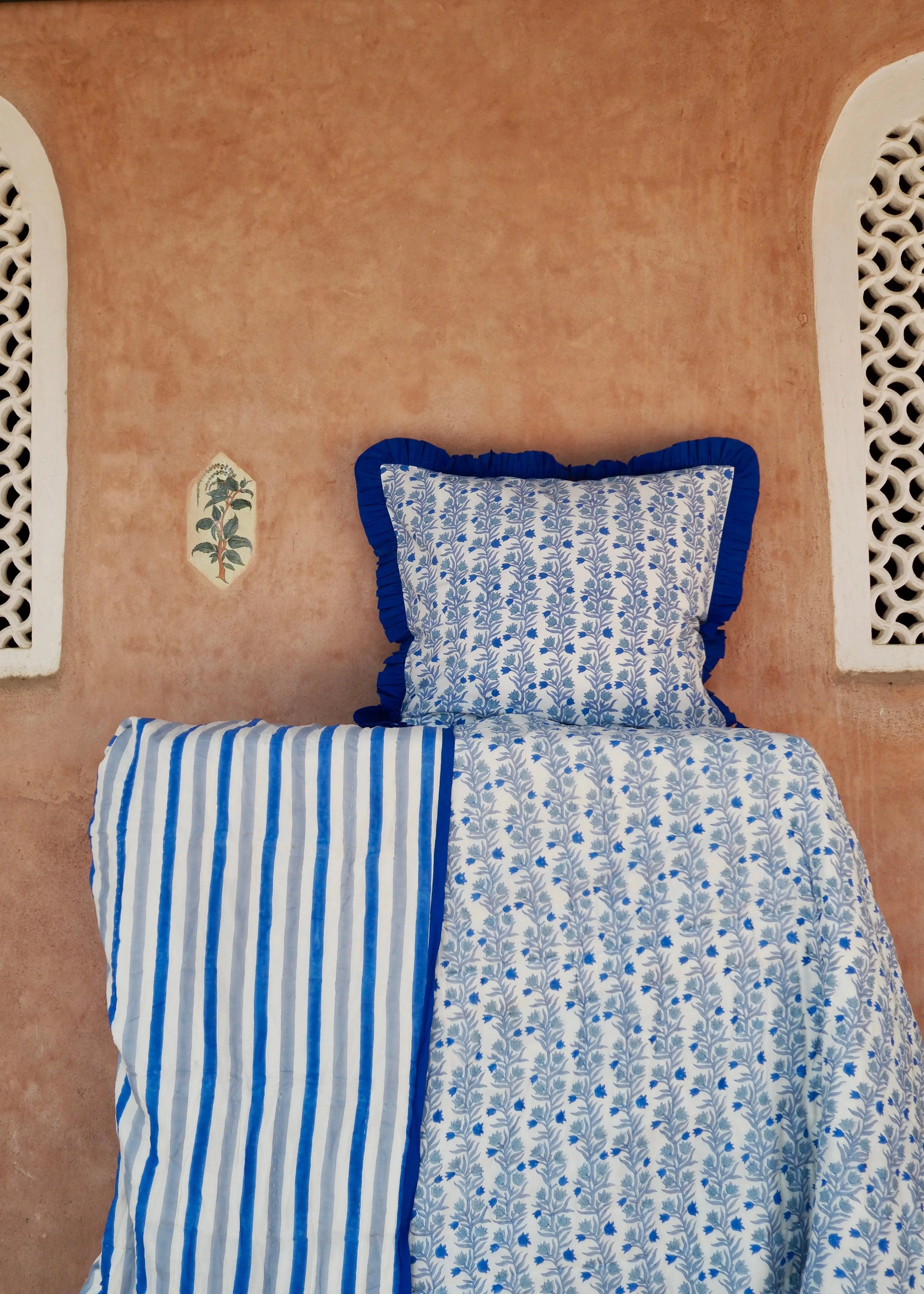 Large Blue Floral Reversible Cushion Cover - Image 3