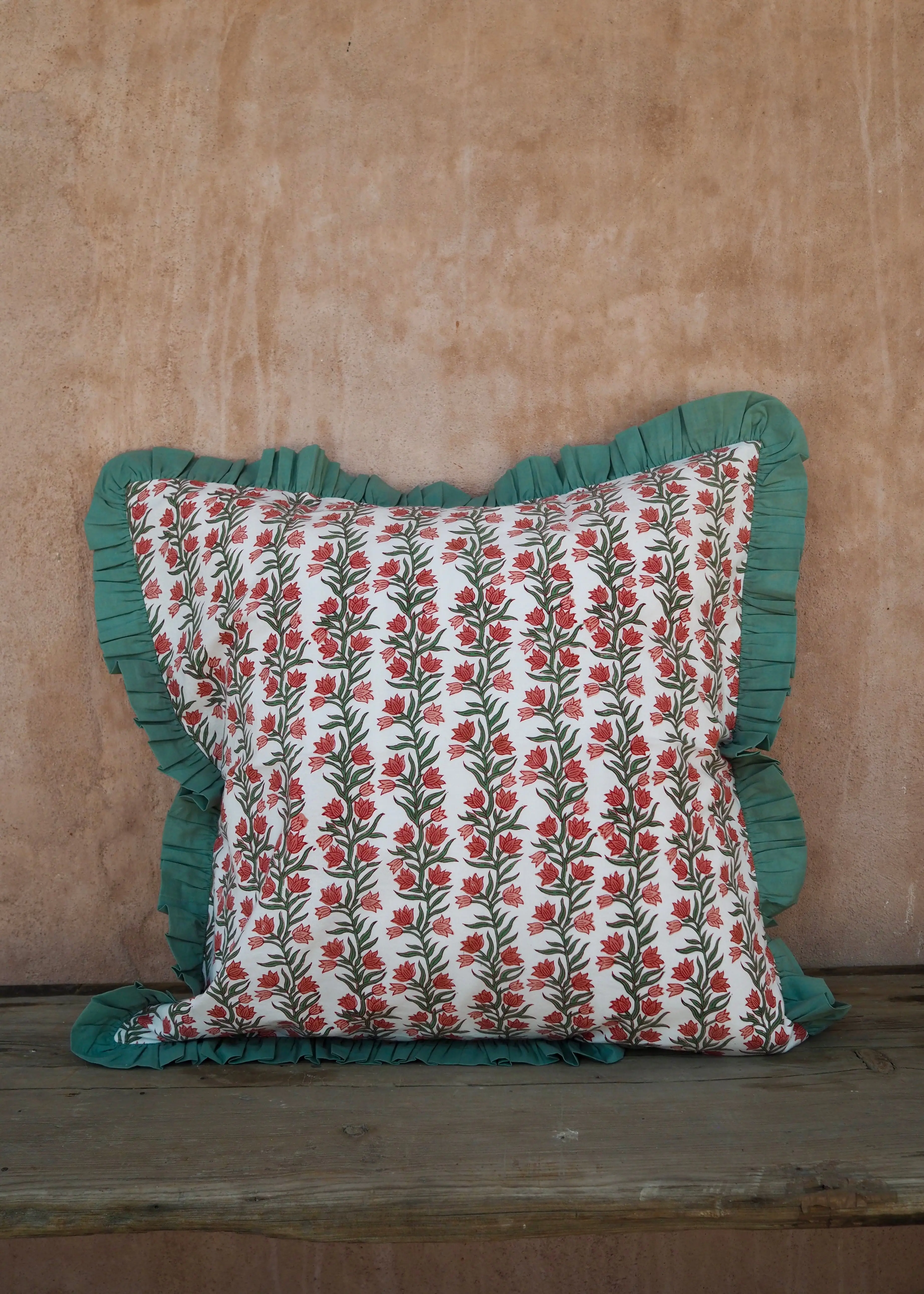 Large Green Floral and Stripe Reversible Cushion Cover - Image 2