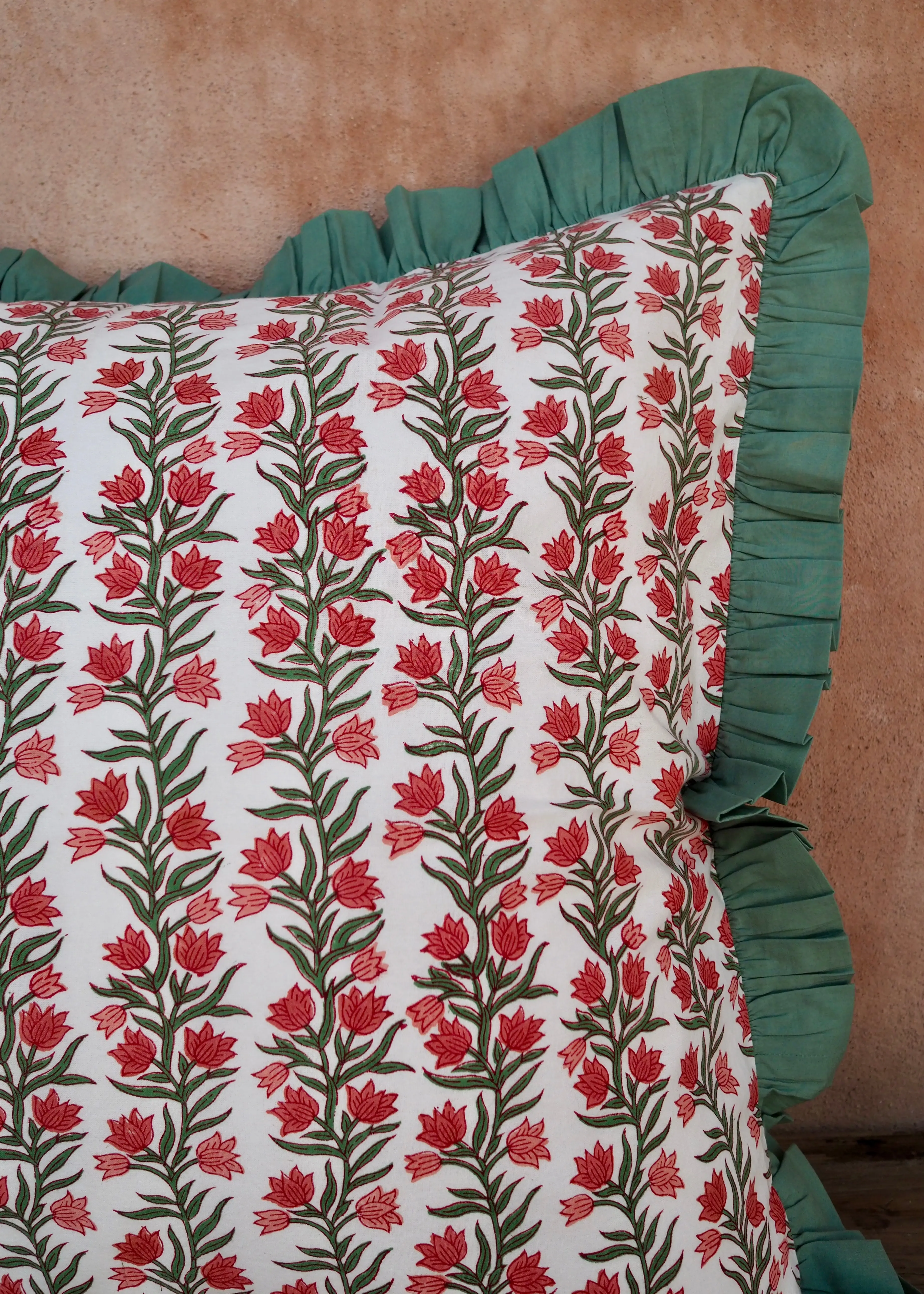 Large Green Floral and Stripe Reversible Cushion Cover - Image 3