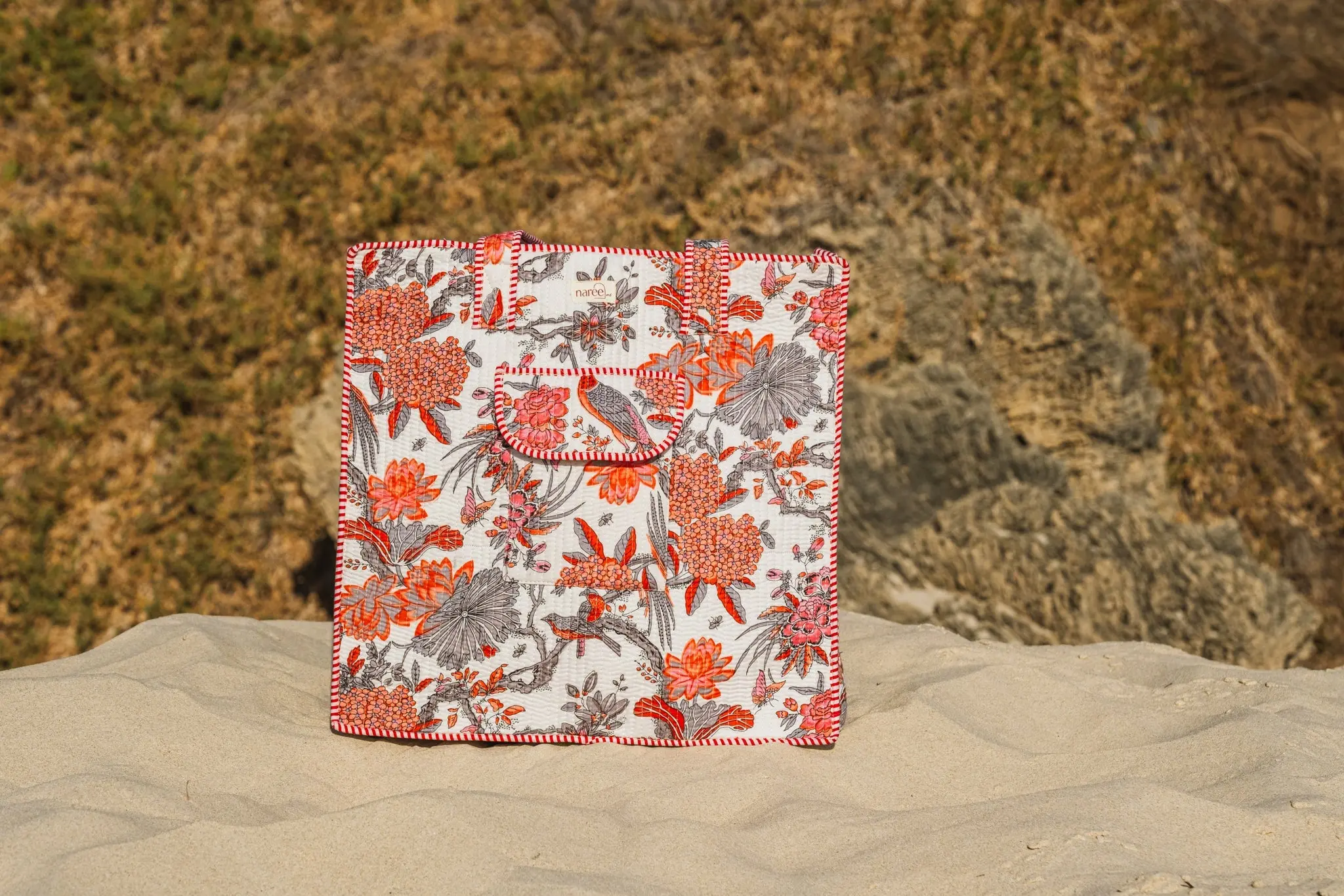 Large Lotus Block Printed Tote Bag - Image 3