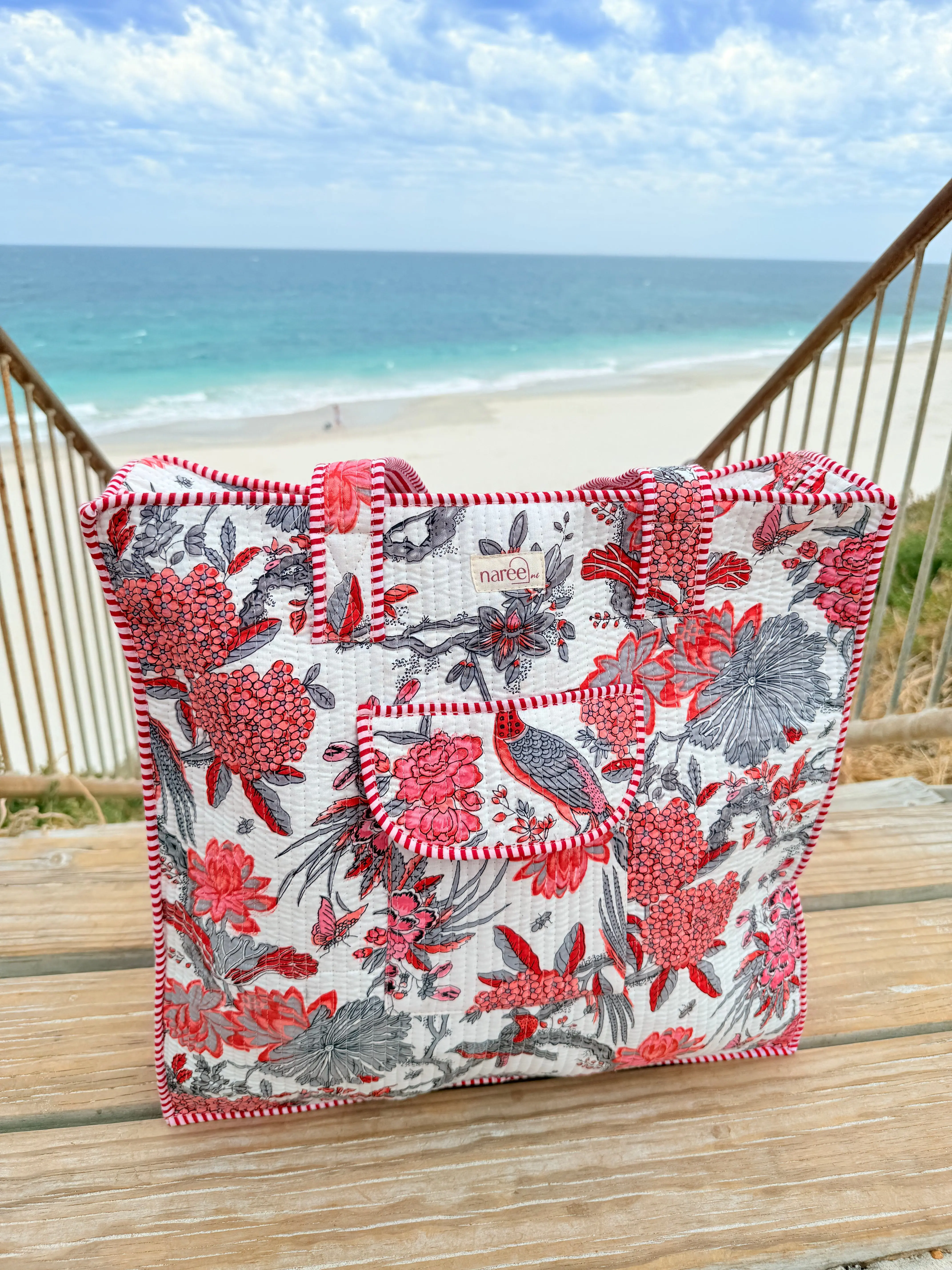 Large Lotus Block Printed Tote Bag - Image 6