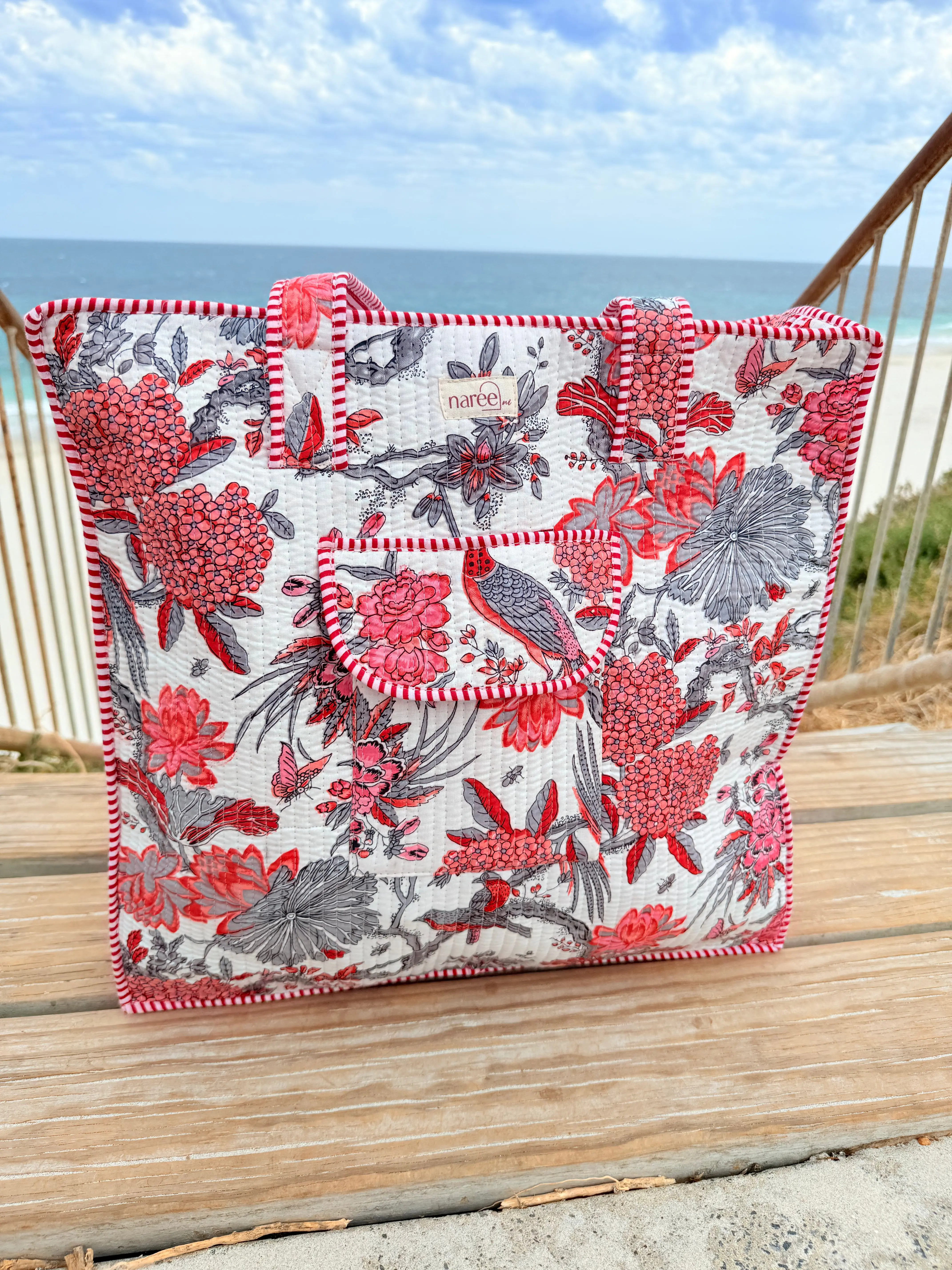 Large Lotus Block Printed Tote Bag - Image 7