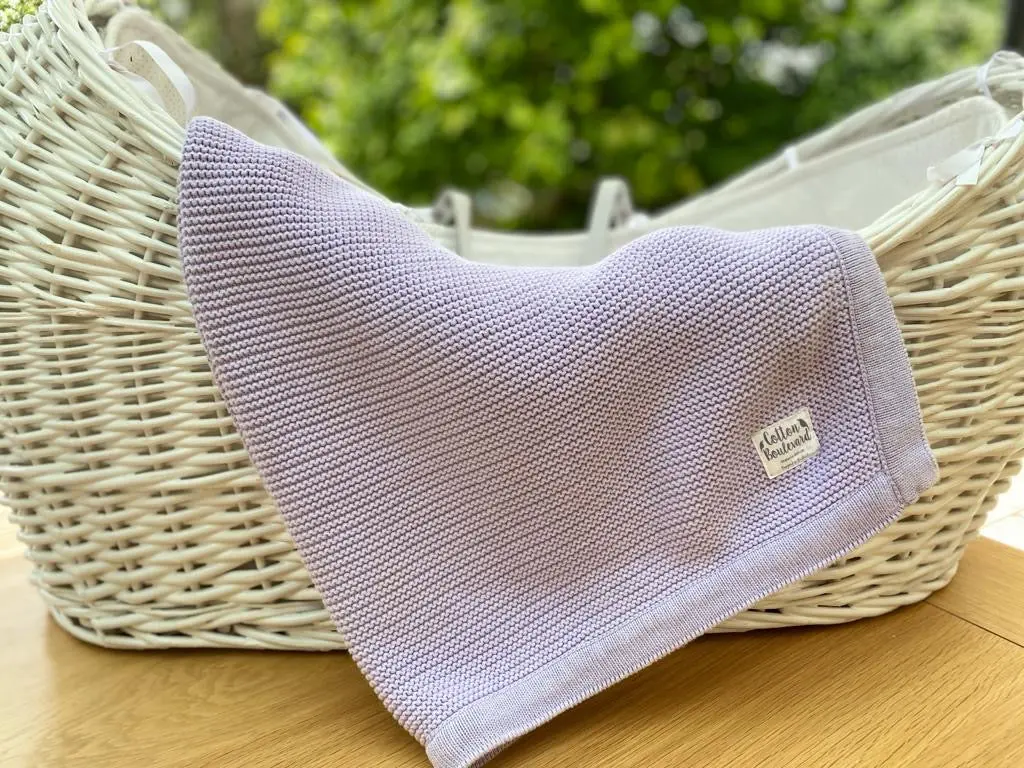 Lavender Organic Cotton Knitted Baby Blanket – 100 X 80cm - Image 2