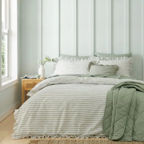 Laylah Frilled Stripe Duvet Cover & Pillowcase Set