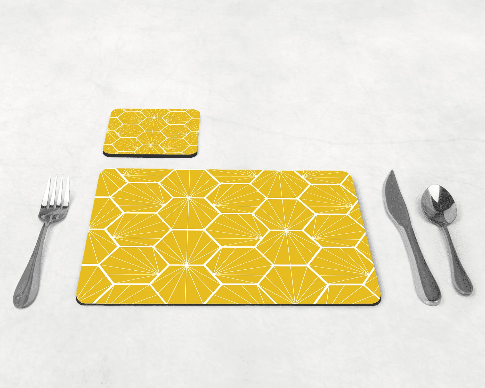 Lemon Yellow Geometric Hexagons Placemats, Set of 4 or Set of 6 - Image 3