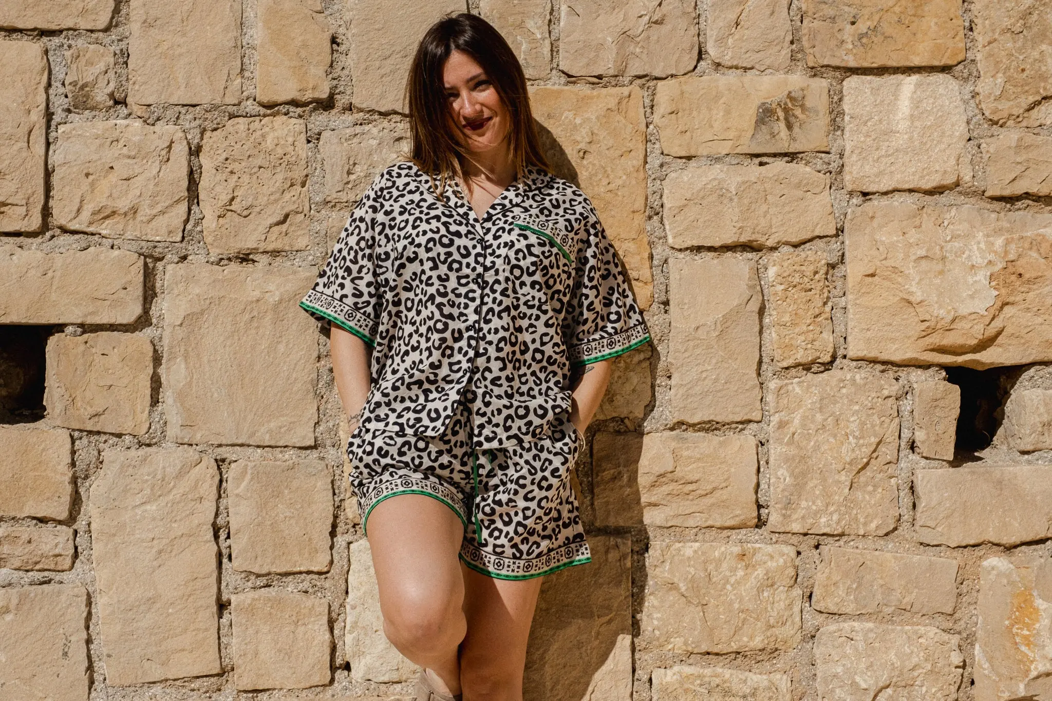 Leopard Print Cotton Pyjamas Shorts Set - Image 3
