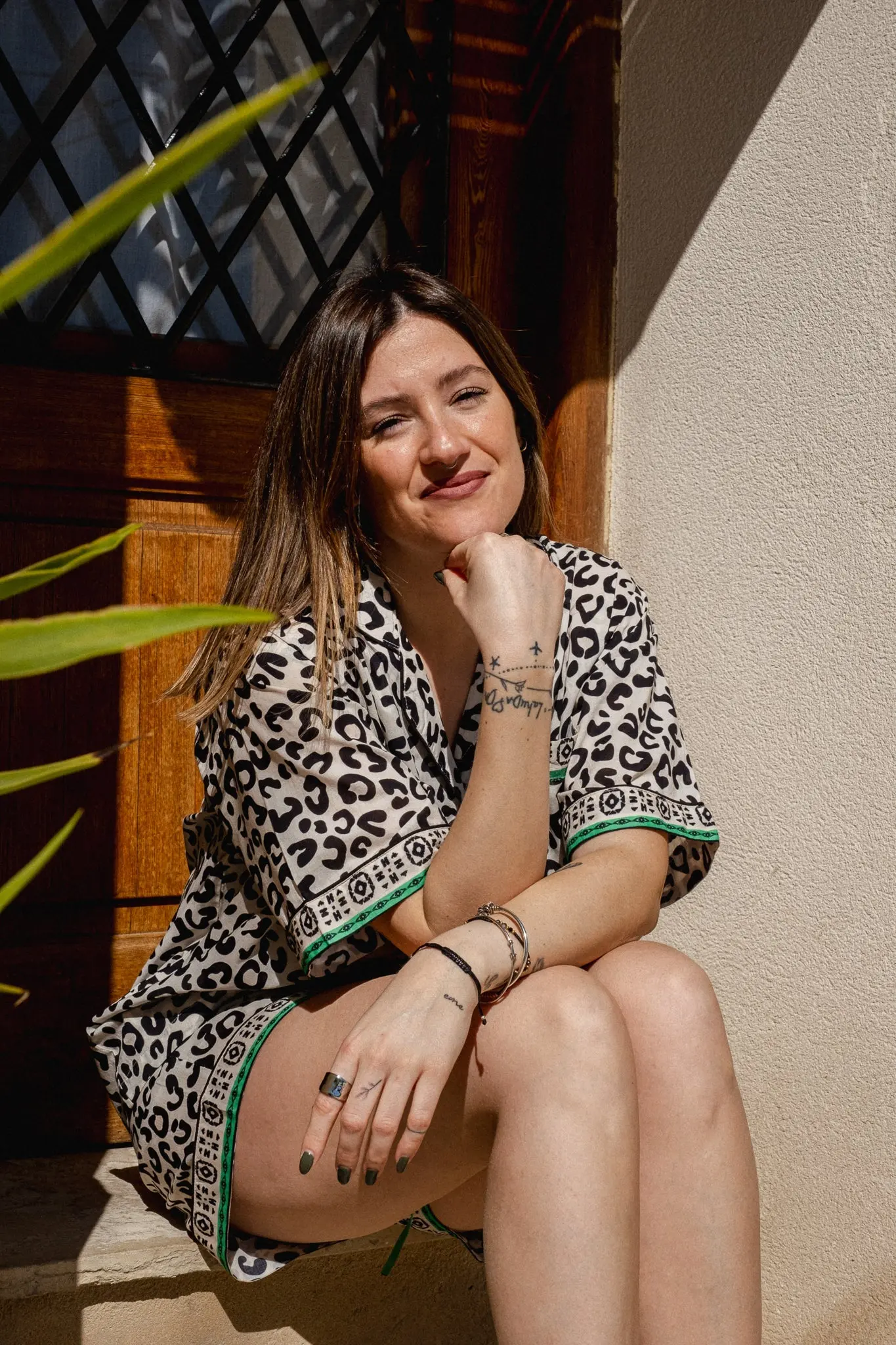 Leopard Print Cotton Pyjamas Shorts Set - Image 7