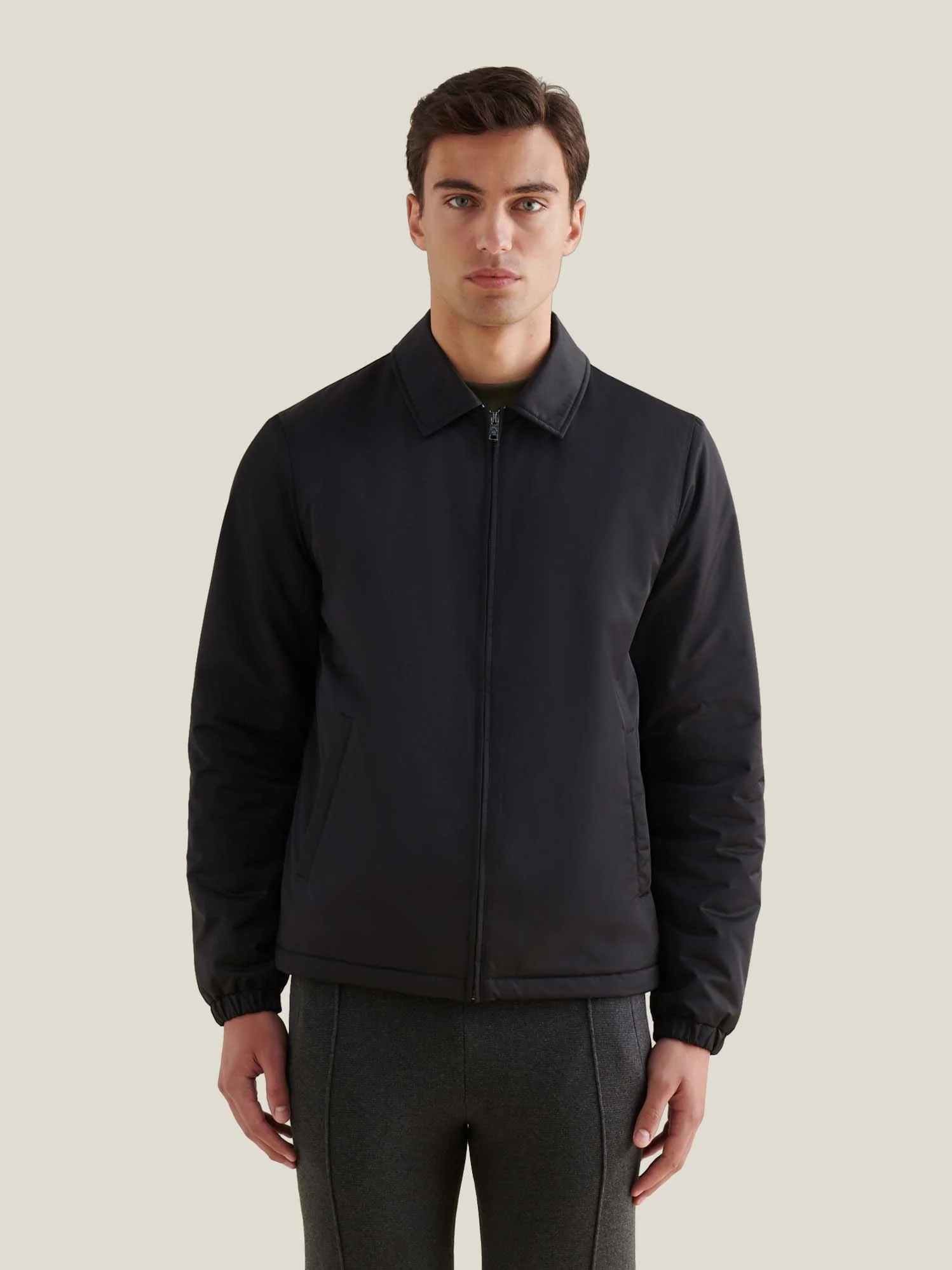 Light Padded Collar Bomber Jacket in Black - Image 2