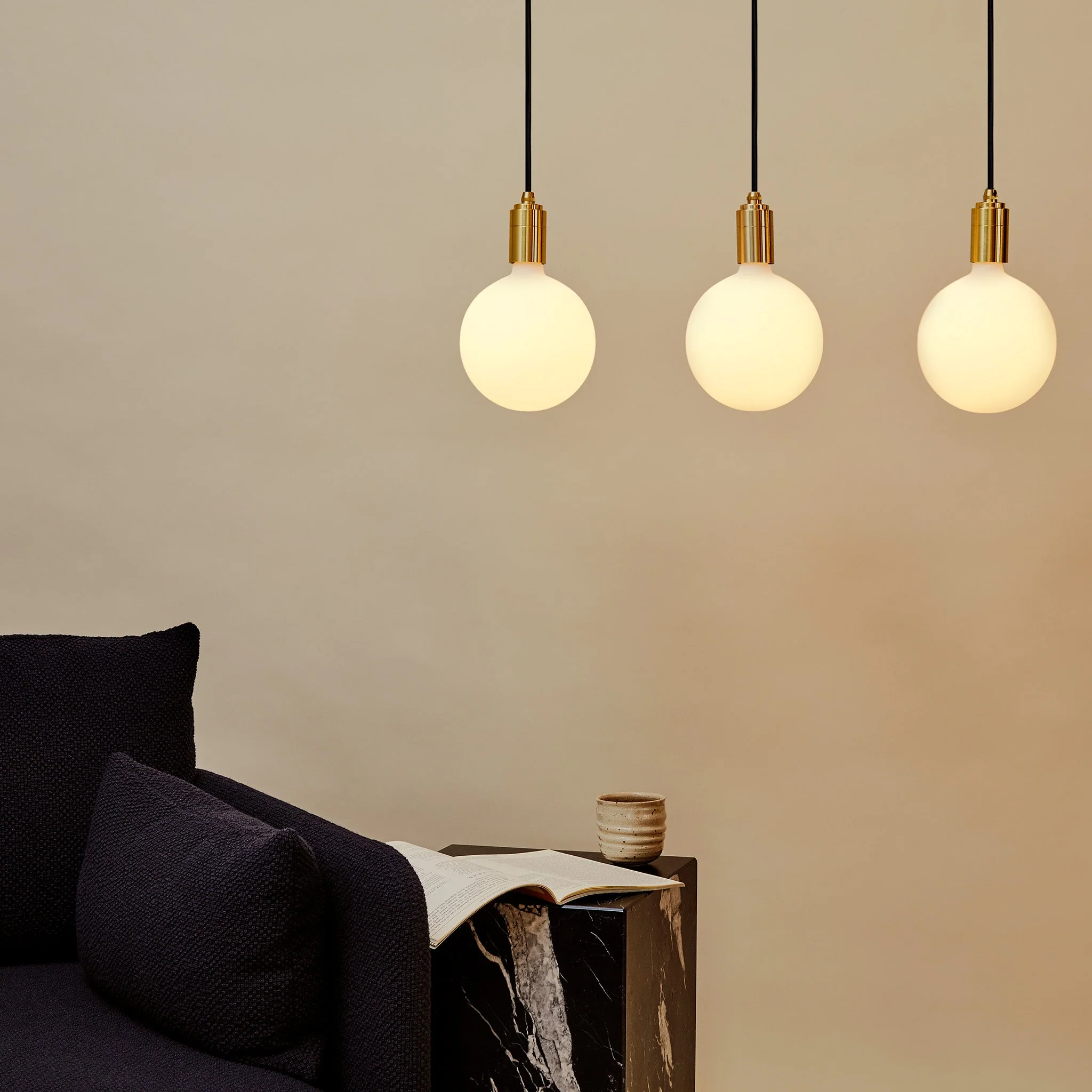 Linear Triple Pendant in Brass + Sphere IV - Image 2