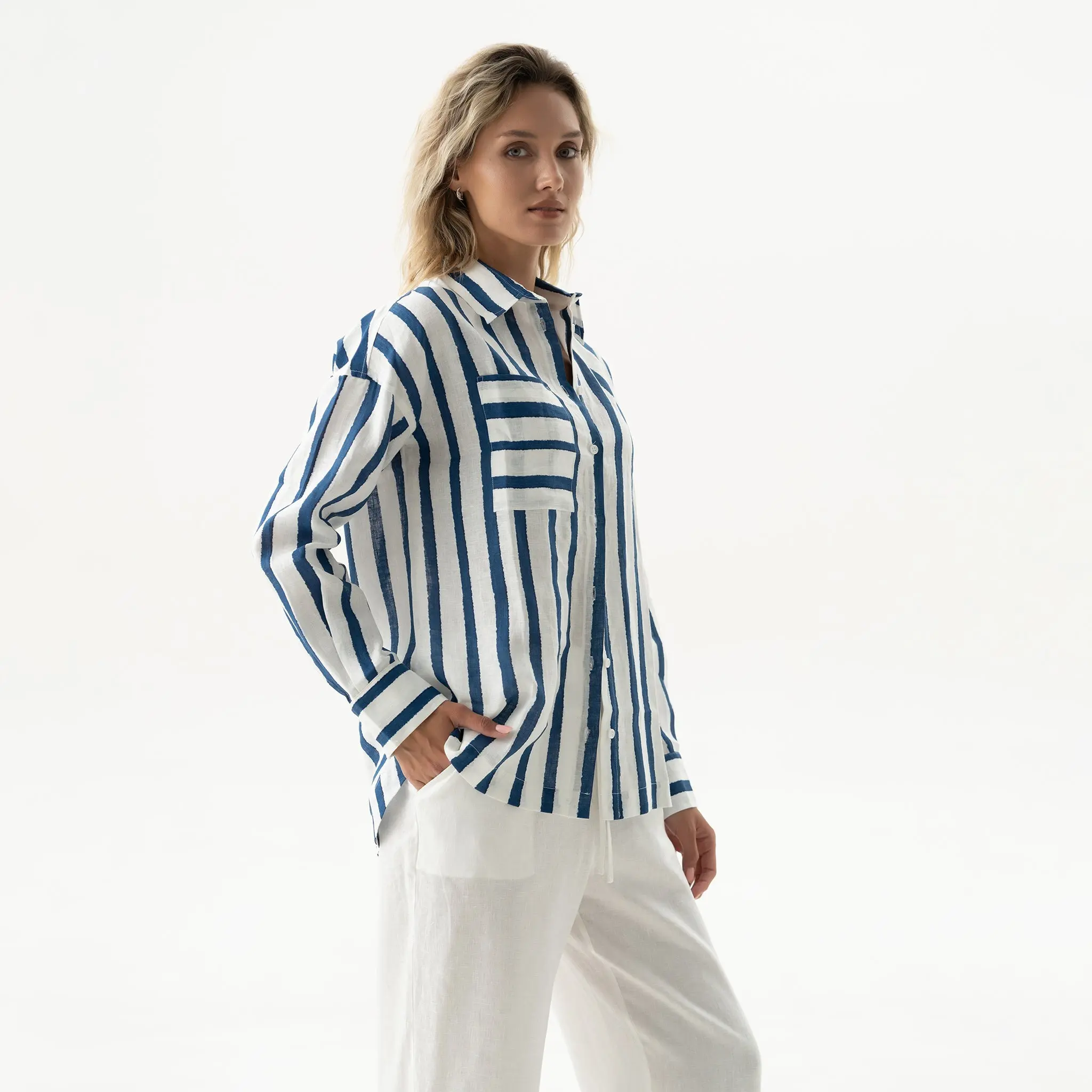 Linen Spirit Shirt Nautical Print - Image 3