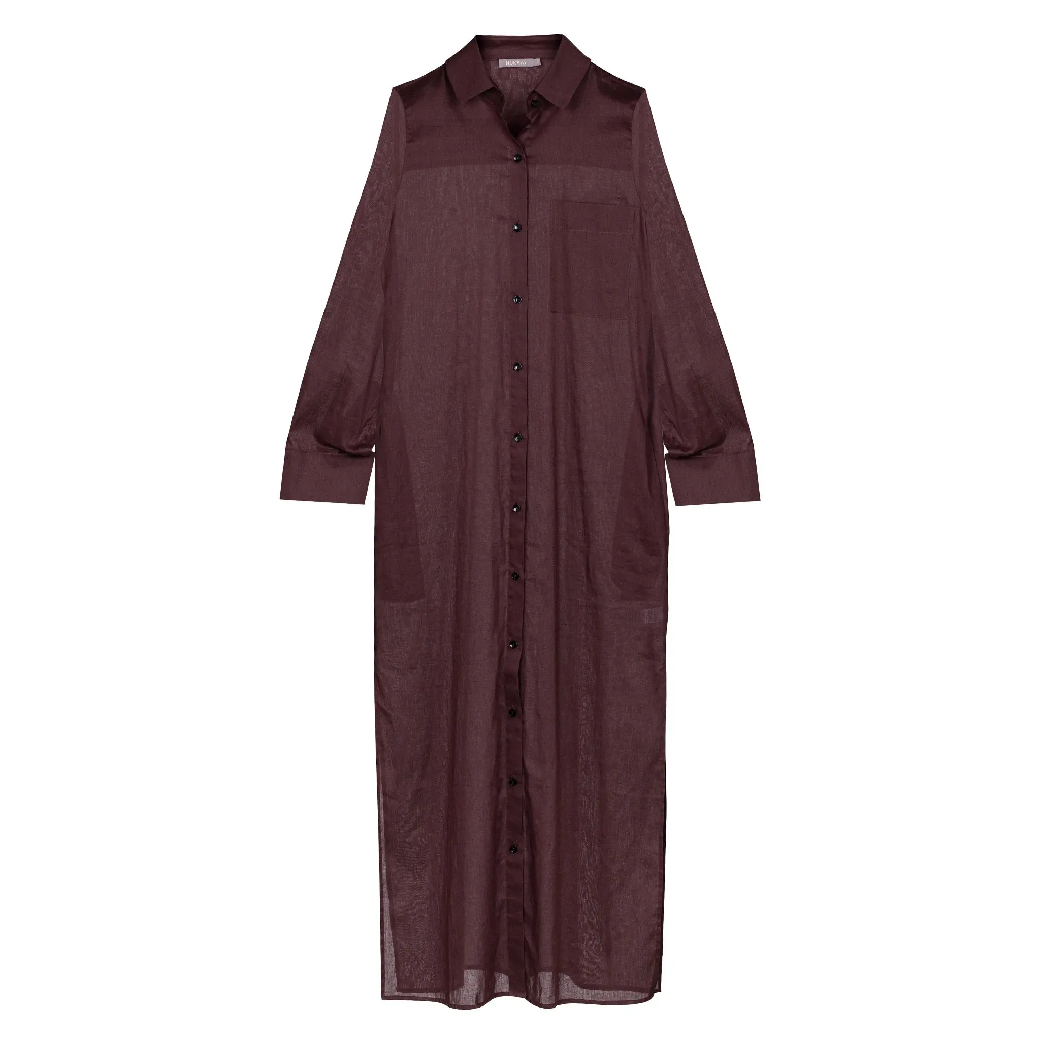 Linen Voile Button-Down Long Shirt Dress Restorative Brown - Image 8