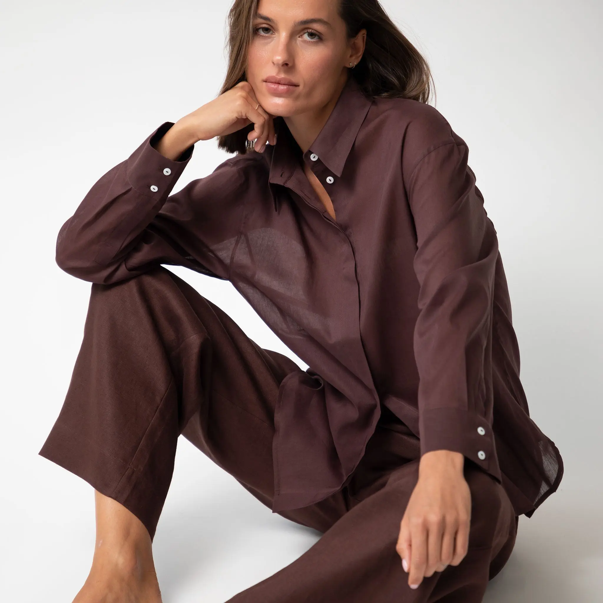 Linen Voile Shirt Restorative Brown - Image 2