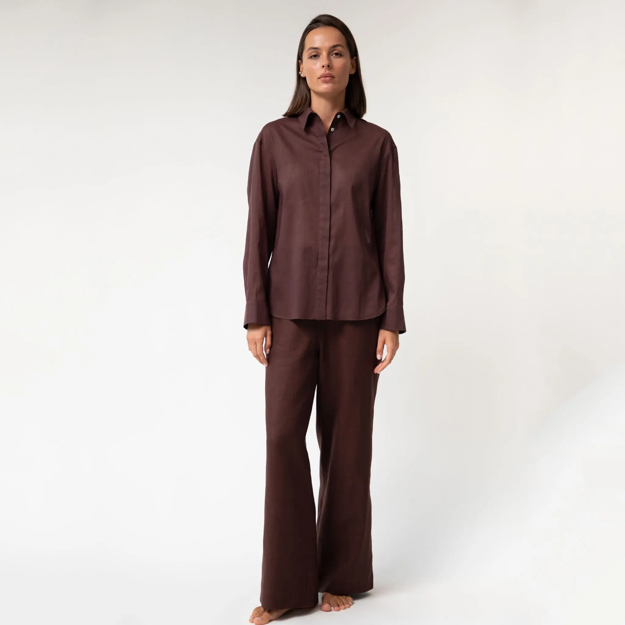 Linen Voile Shirt Restorative Brown - Image 5