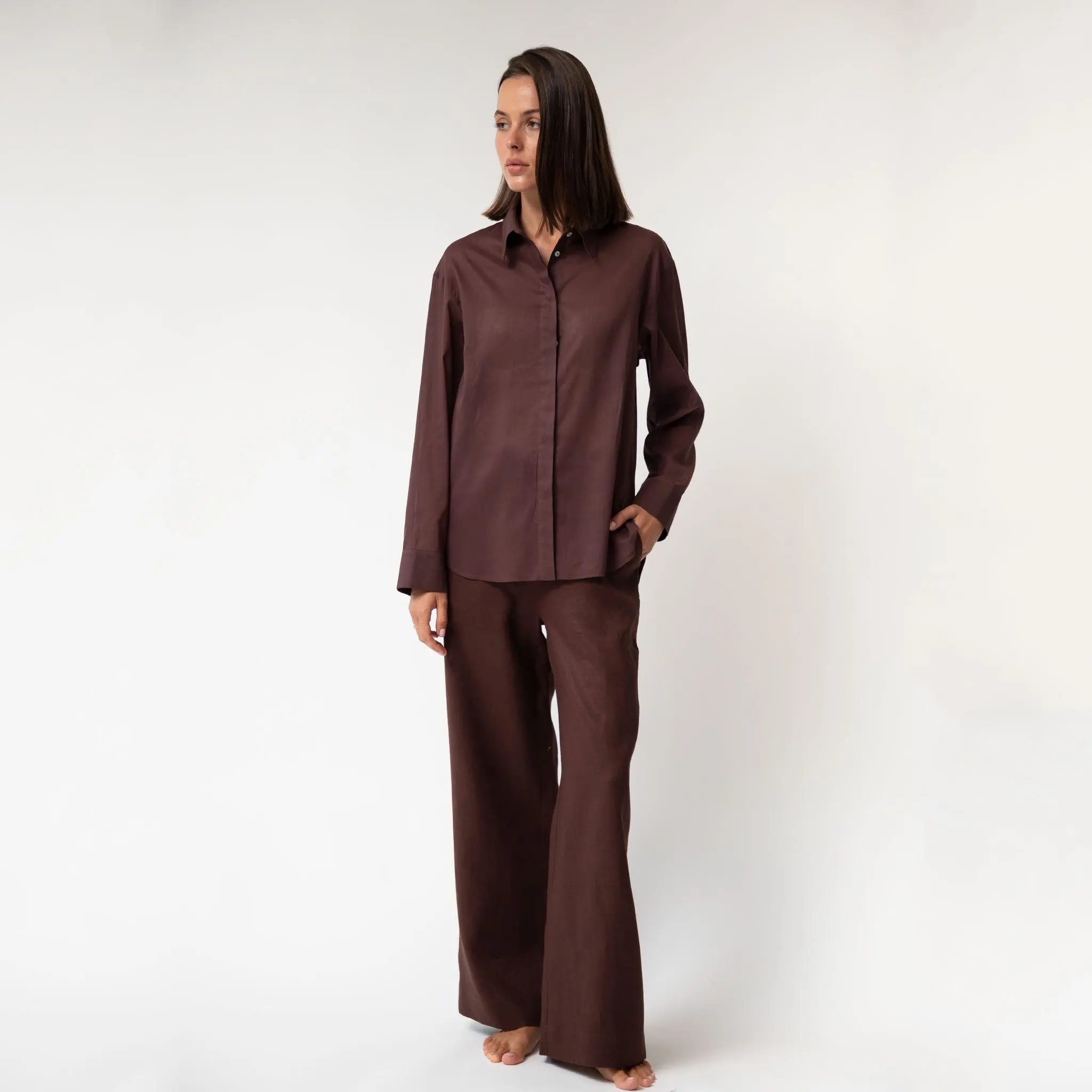 Linen Voile Shirt Restorative Brown - Image 6