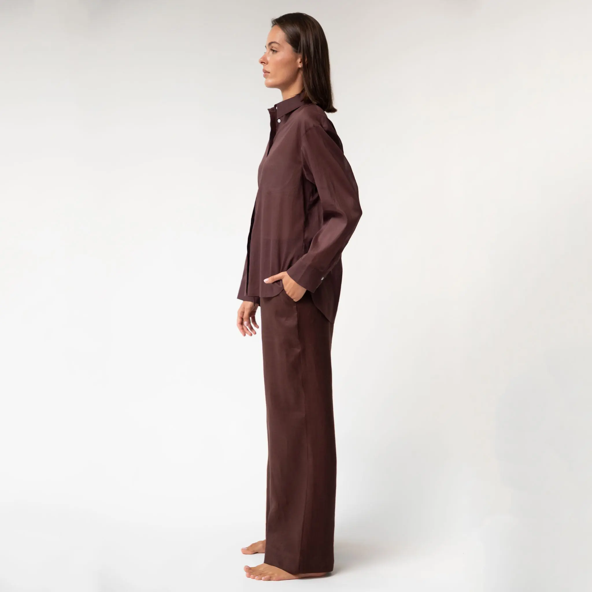 Linen Voile Shirt Restorative Brown - Image 8