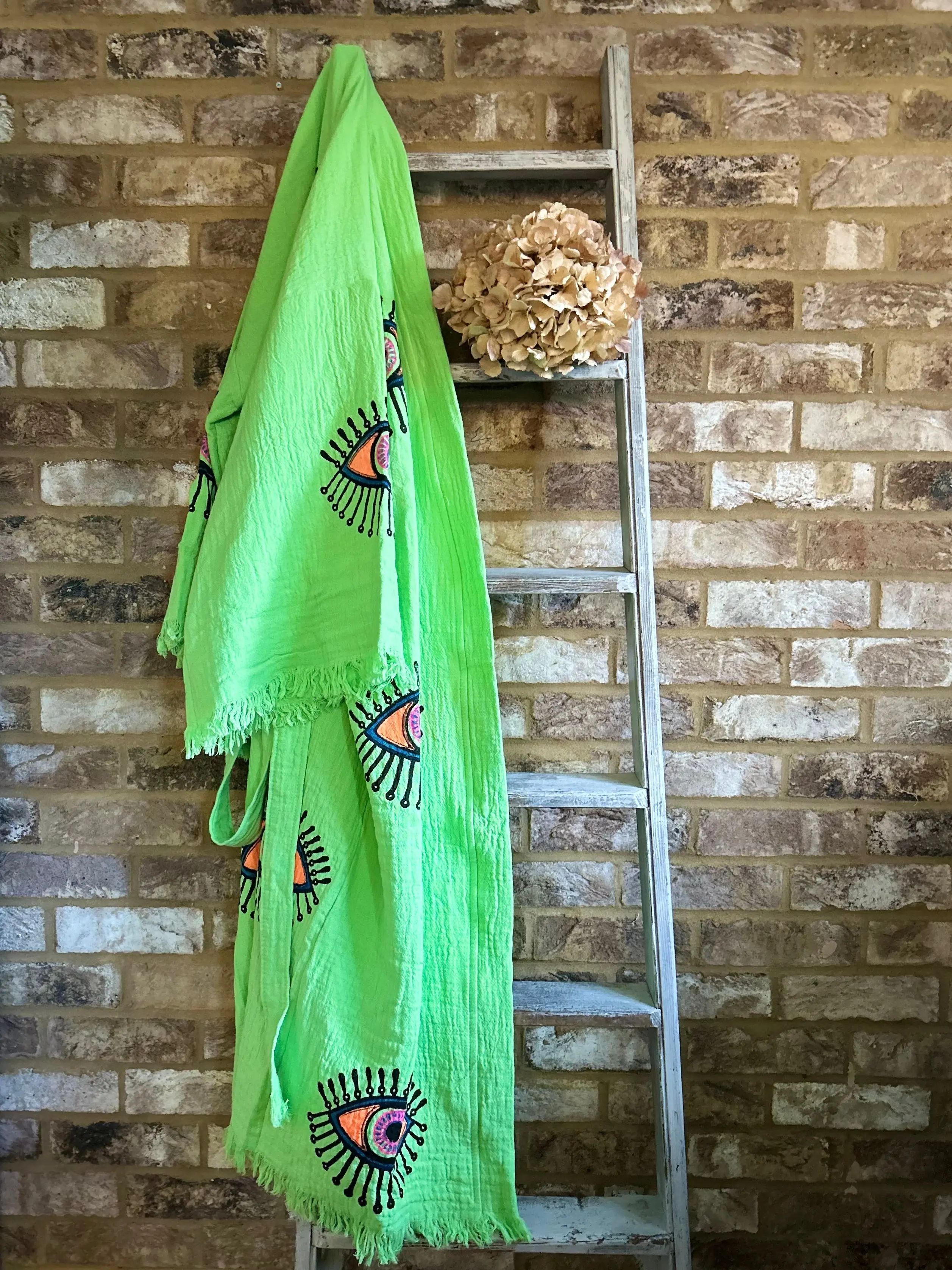Long Cotton Robe: Bright Green Eye