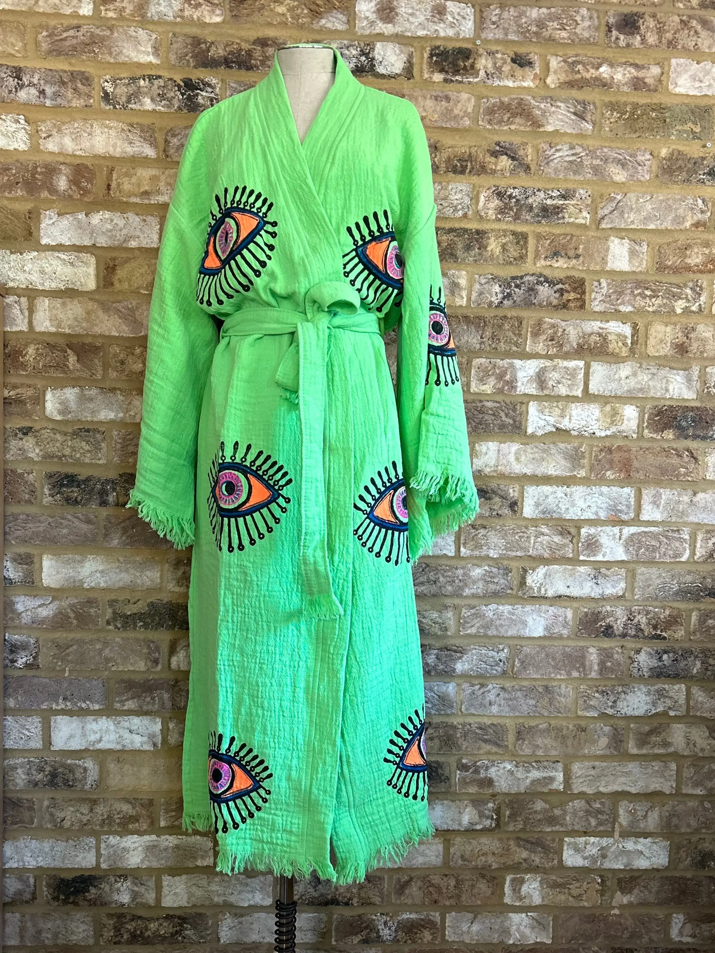 Long Cotton Robe: Bright Green Eye - Image 2