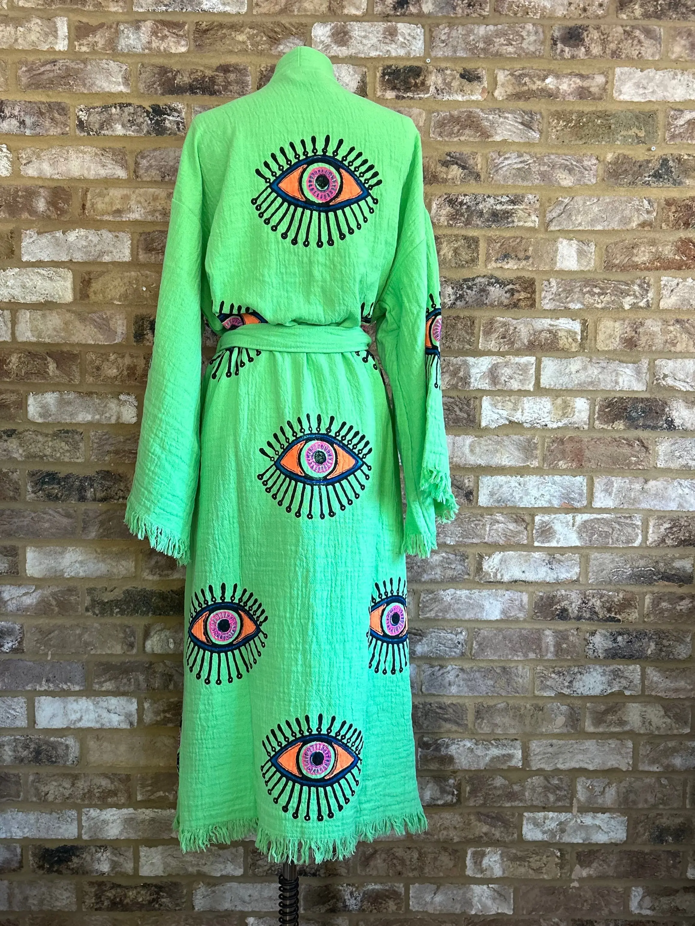 Long Cotton Robe: Bright Green Eye - Image 3