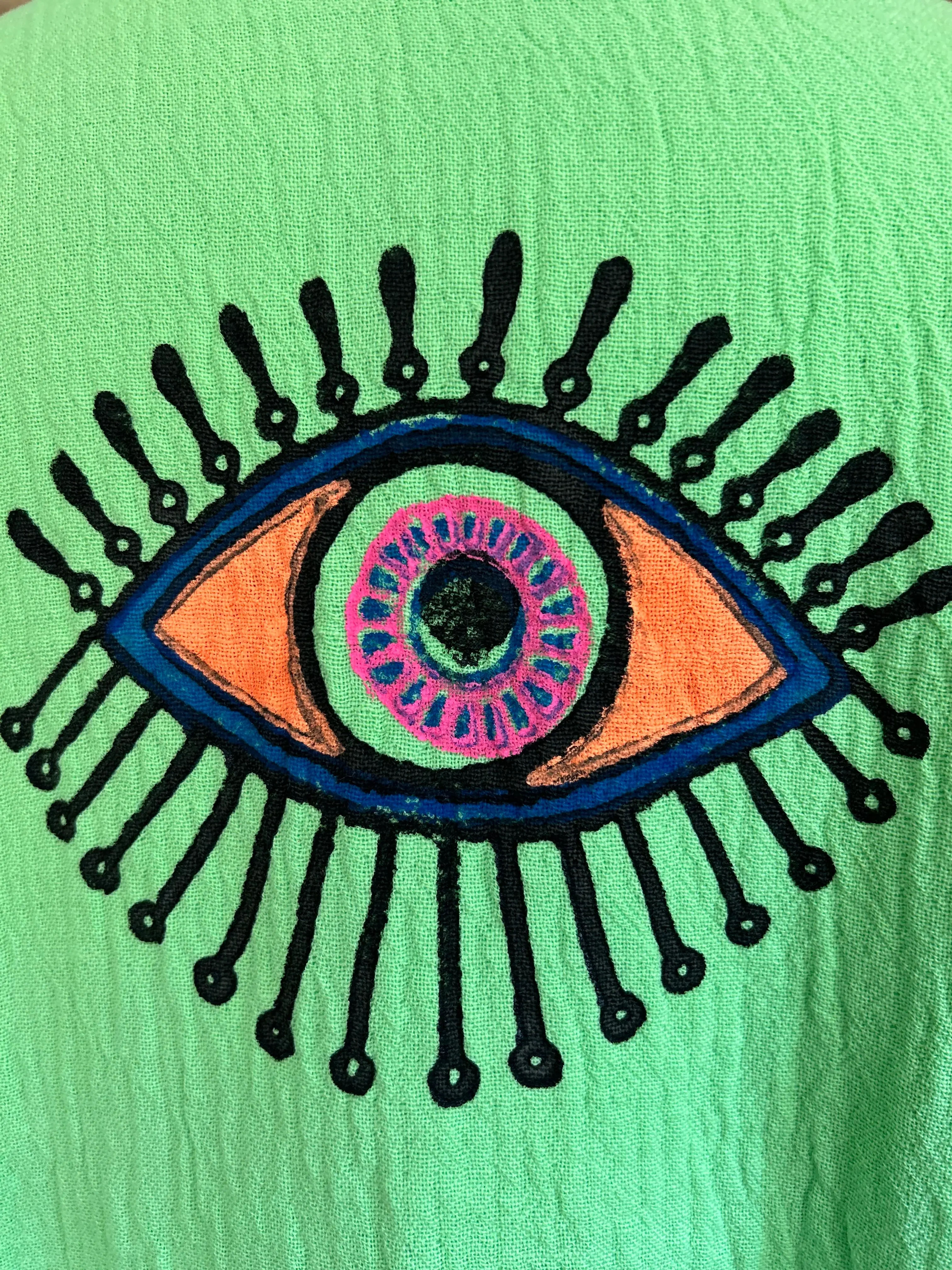 Long Cotton Robe: Bright Green Eye - Image 4