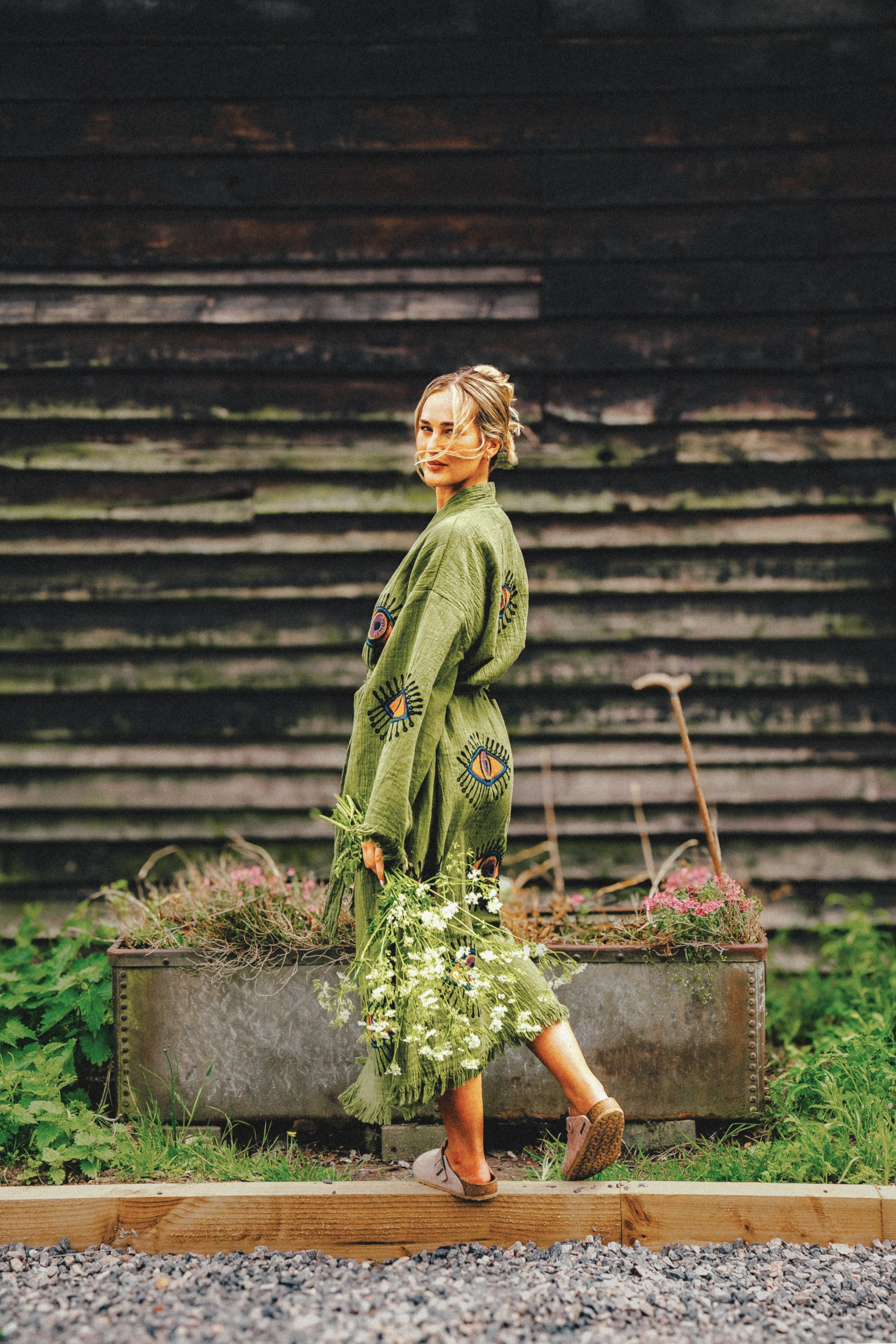 Long Cotton Robe: Khaki Green Eye - Image 2