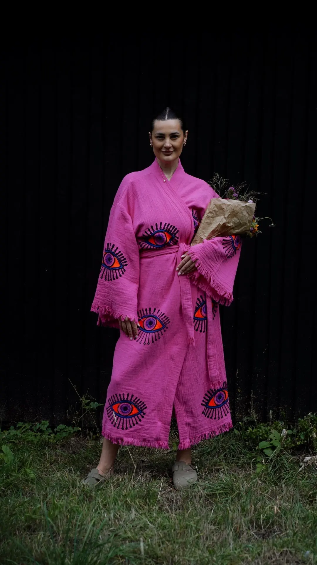 Long Cotton Robe: Pink Eye