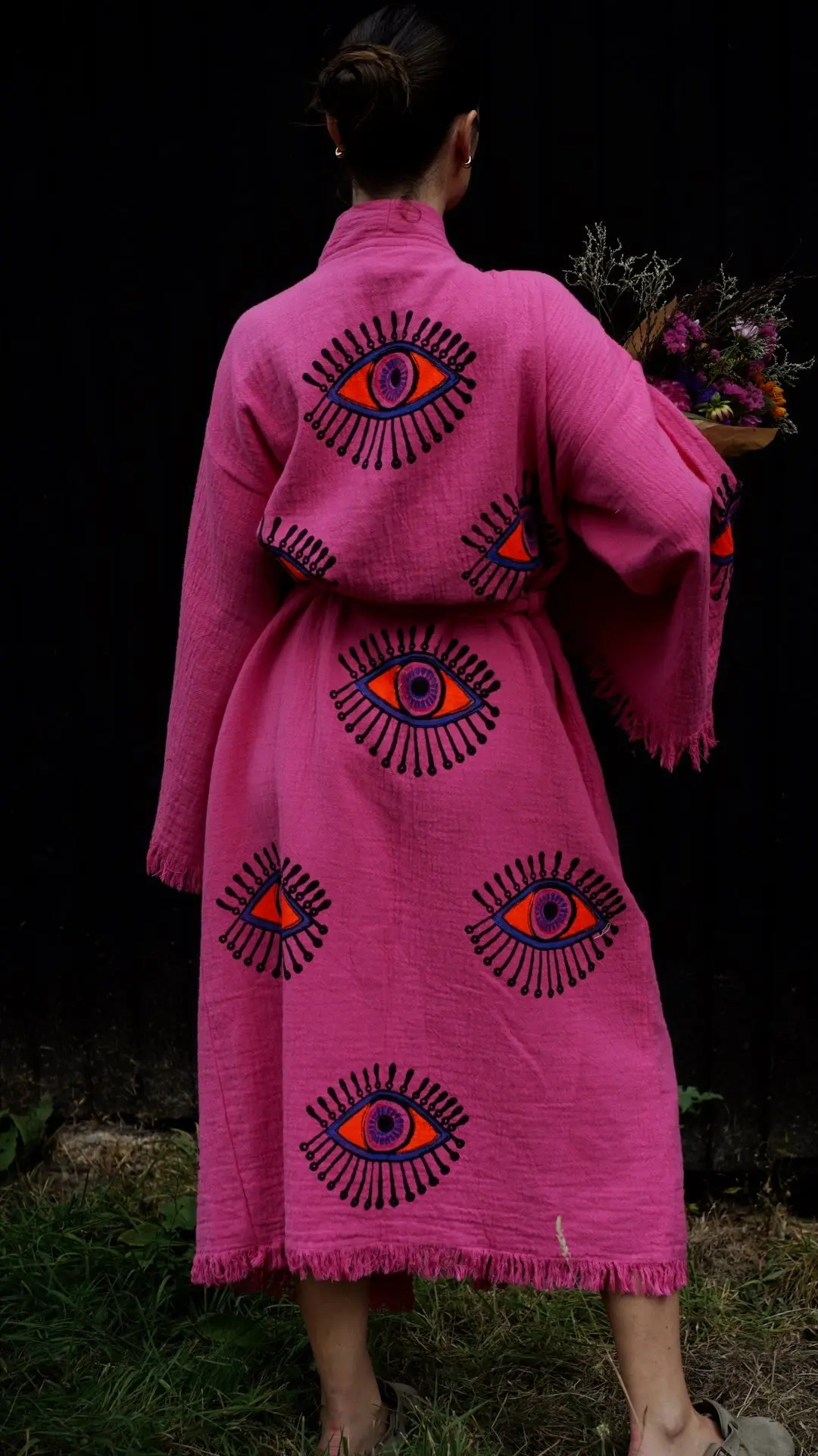 Long Cotton Robe: Pink Eye - Image 2